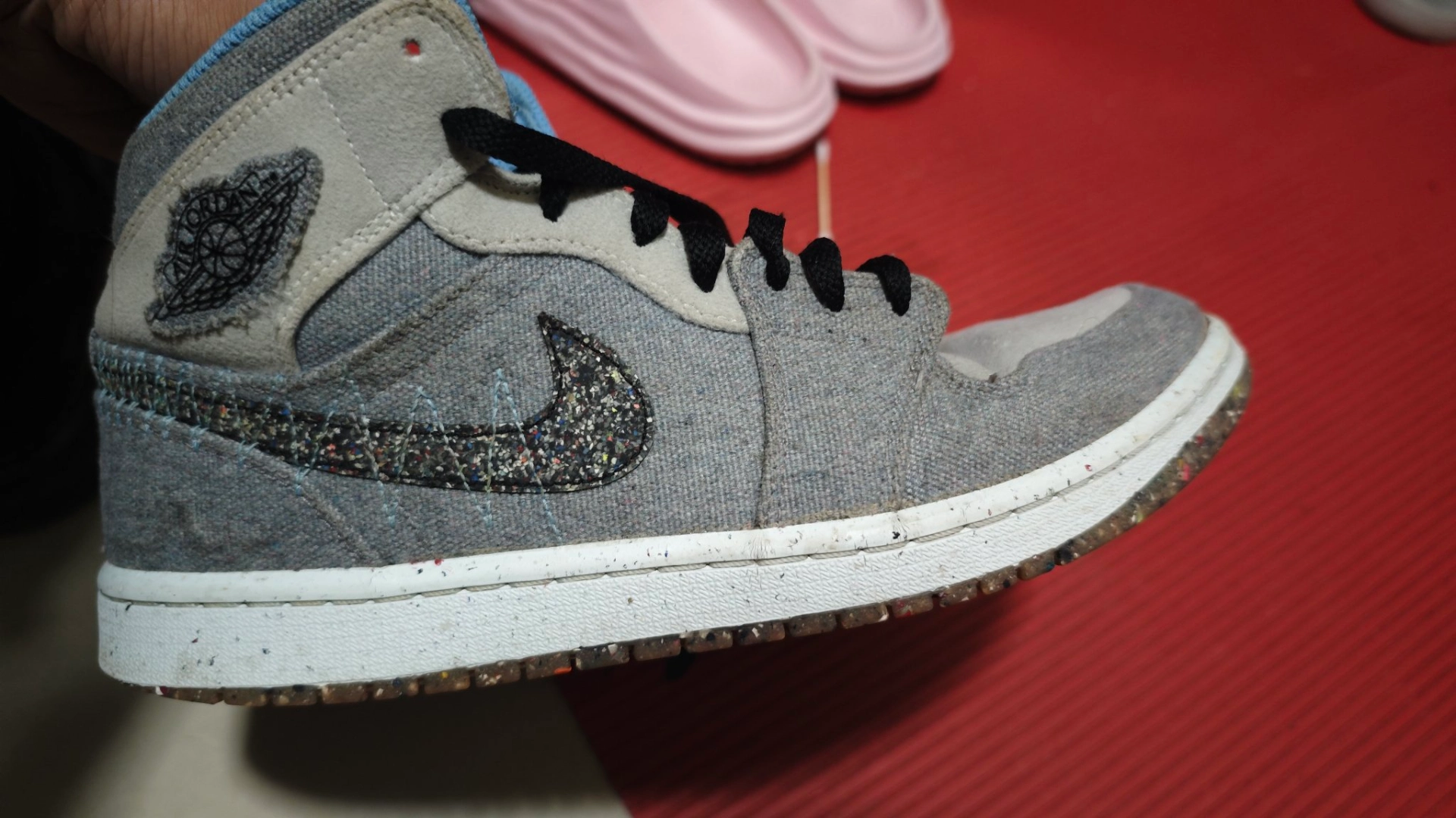 custom review-Jordan Air Jordan 1 MID SE 'Crater' MID Топ Винтажные баскетбольные кроссовки Мужской Серый черный синий