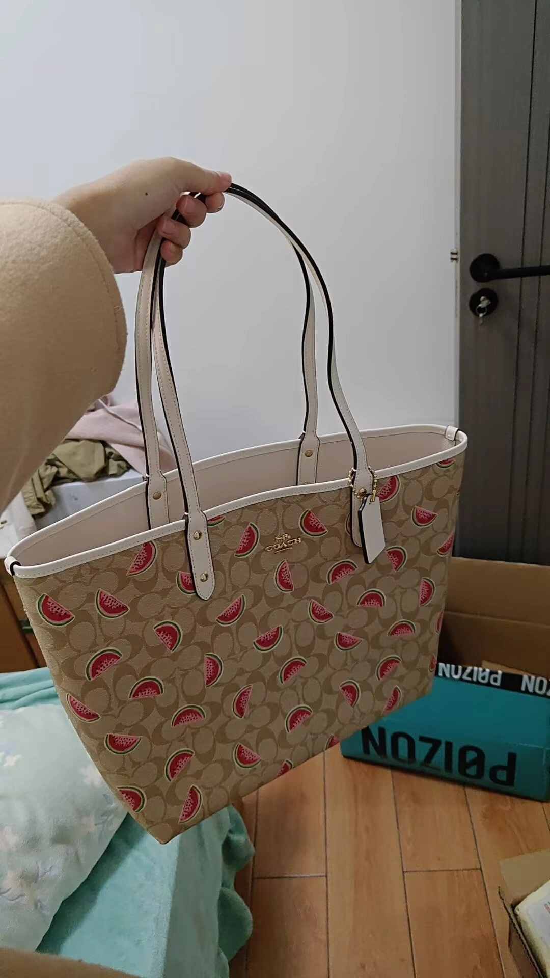 custom review-COACH Городская кожаная сумка-тоут сумка для покупок сумка через плечо большая женская коричневая с монограммой