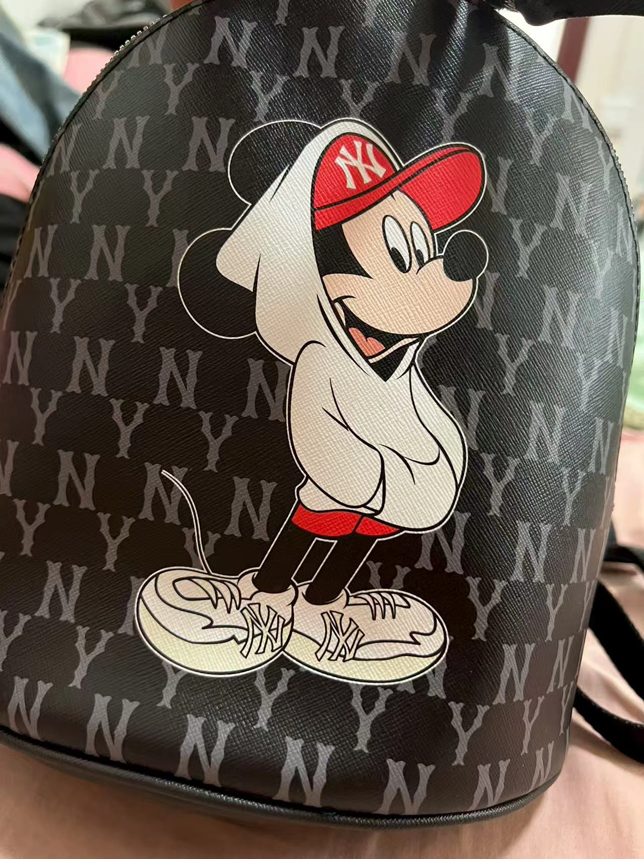 custom review-MLB Disney Коллаборация Искусственная кожа Полиэстер Рюкзак мини Унисекс Бежевый Черный