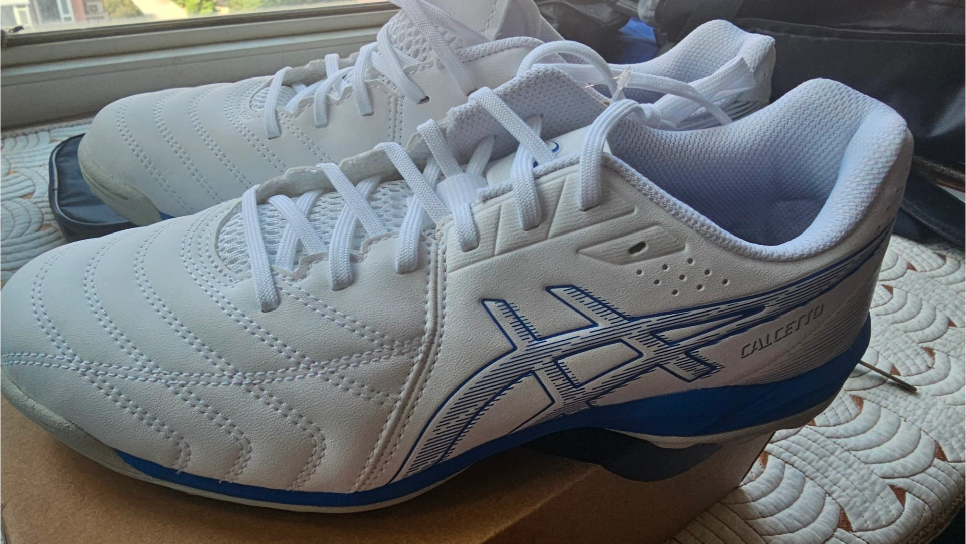 custom review-Asics Calcetto TF Шипы Футбольные бутсы Мужские Белые Синие