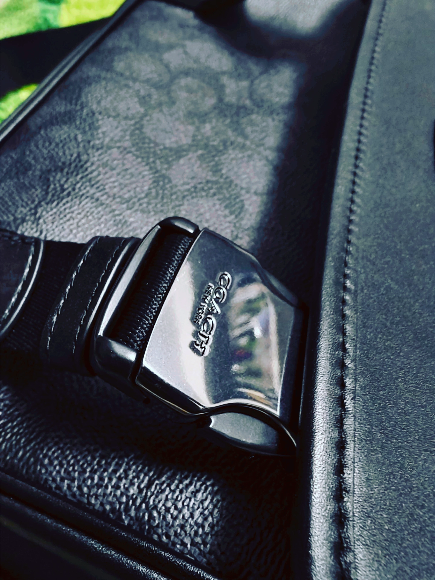 custom review-COACH Racer Покрытый холст с гладкой телячьей кожей курьерская сумка сумка через плечо мужская угольно-серый