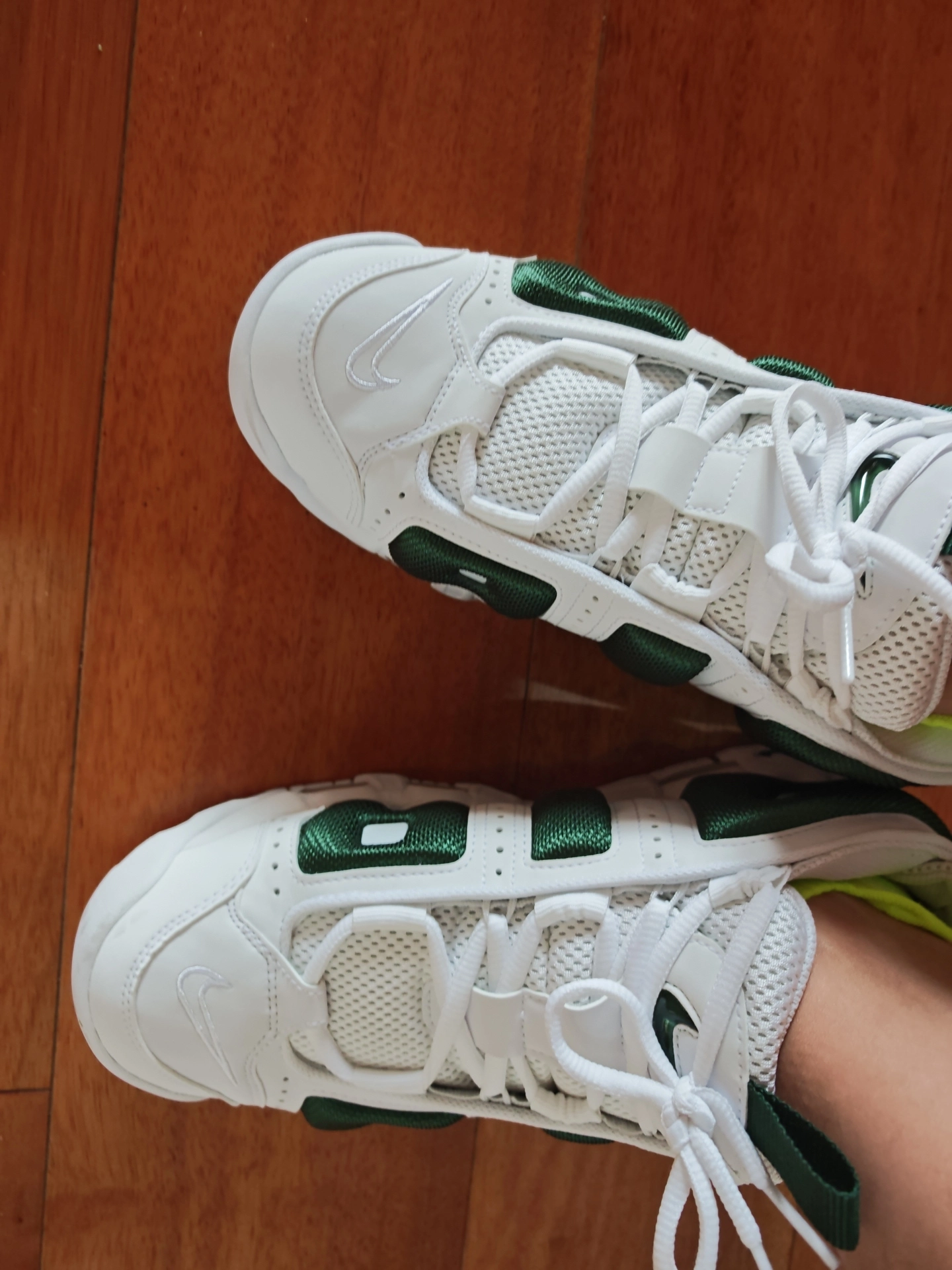 custom review-Nike Air More Uptempo Slip-on Устойчивый к истиранию Низкий Топ Винтажные баскетбольные кроссовки Унисекс Белый Зеленый