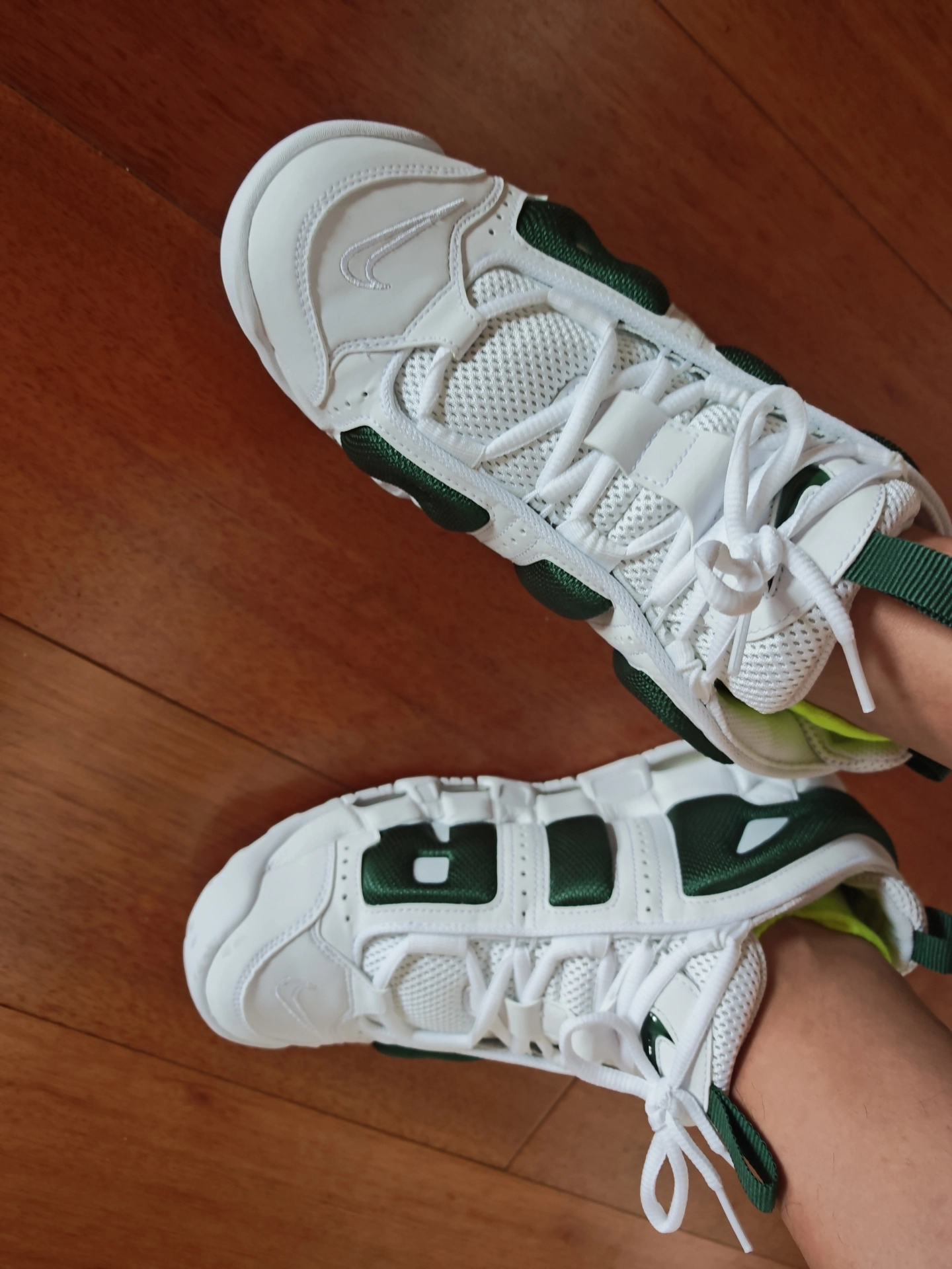 custom review-Nike Air More Uptempo Slip-on Устойчивый к истиранию Низкий Топ Винтажные баскетбольные кроссовки Унисекс Белый Зеленый