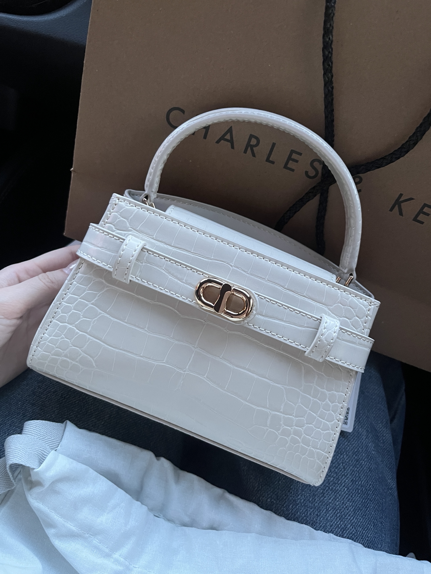今夏c位包预定!小ck白色鳄鱼纹凯莉包