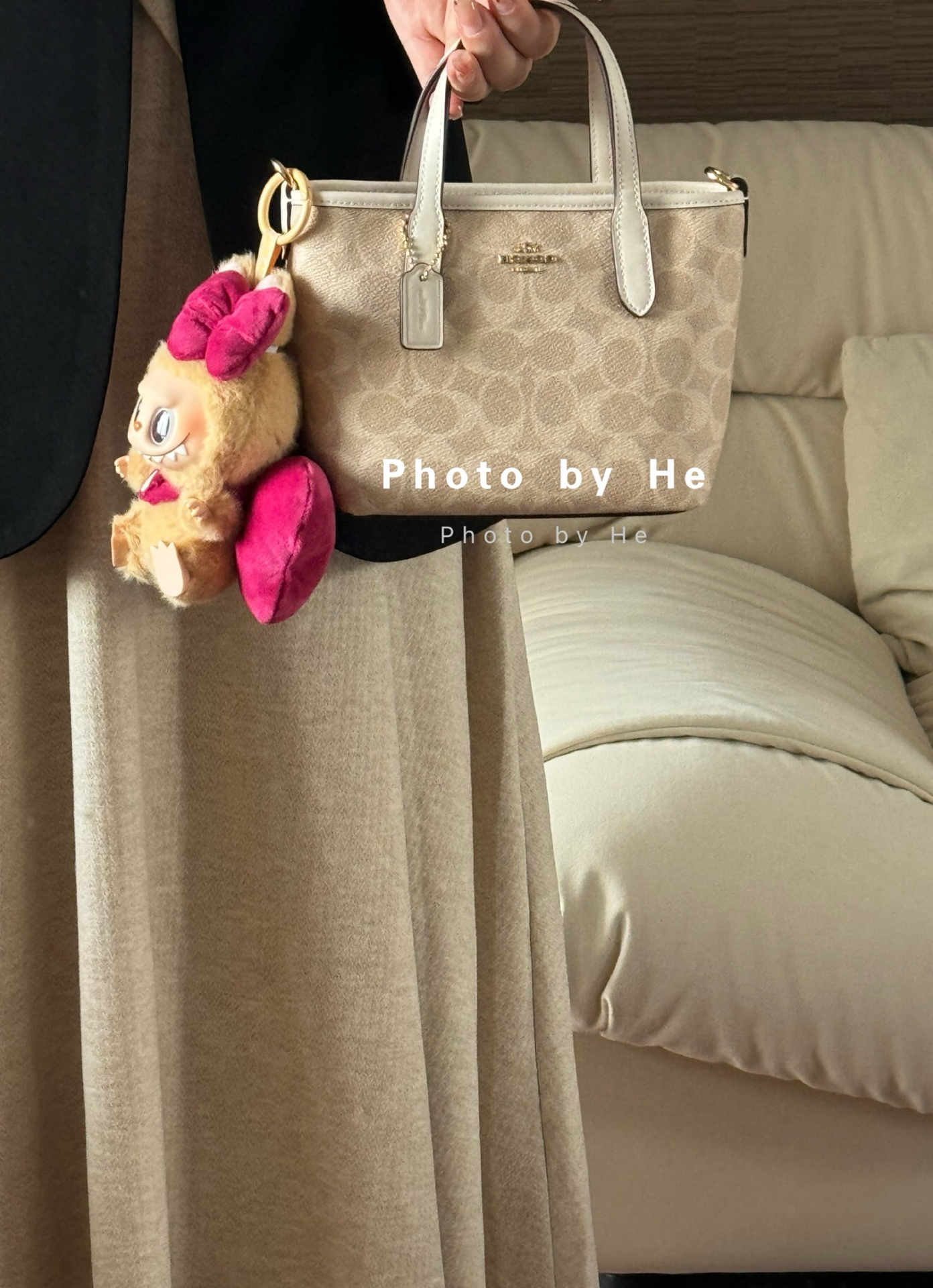 coach city15迷你托特白边卡其色