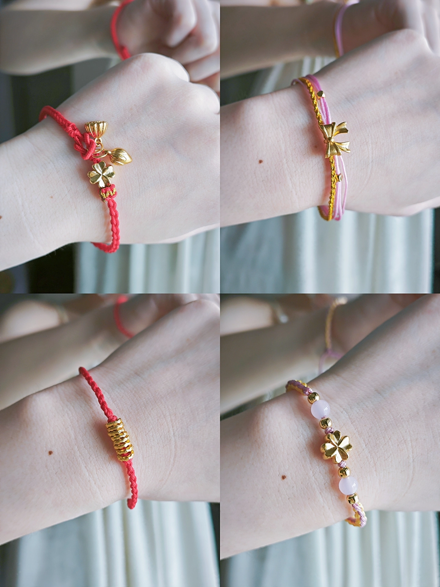 这几款手链的元素真的好甜
四叶草 9 2,蝴蝶结🎀都很好看
戴在手上