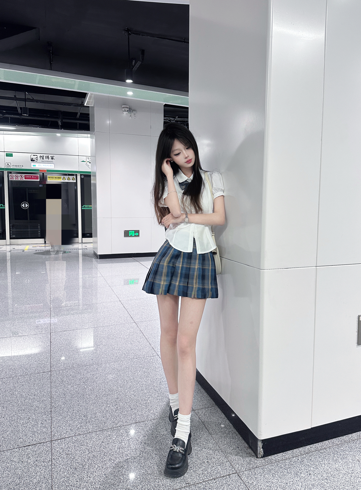 上衣显瘦简约短袖衬衫经典格子百褶裙伯克利半身裙日常百搭jk制服套装