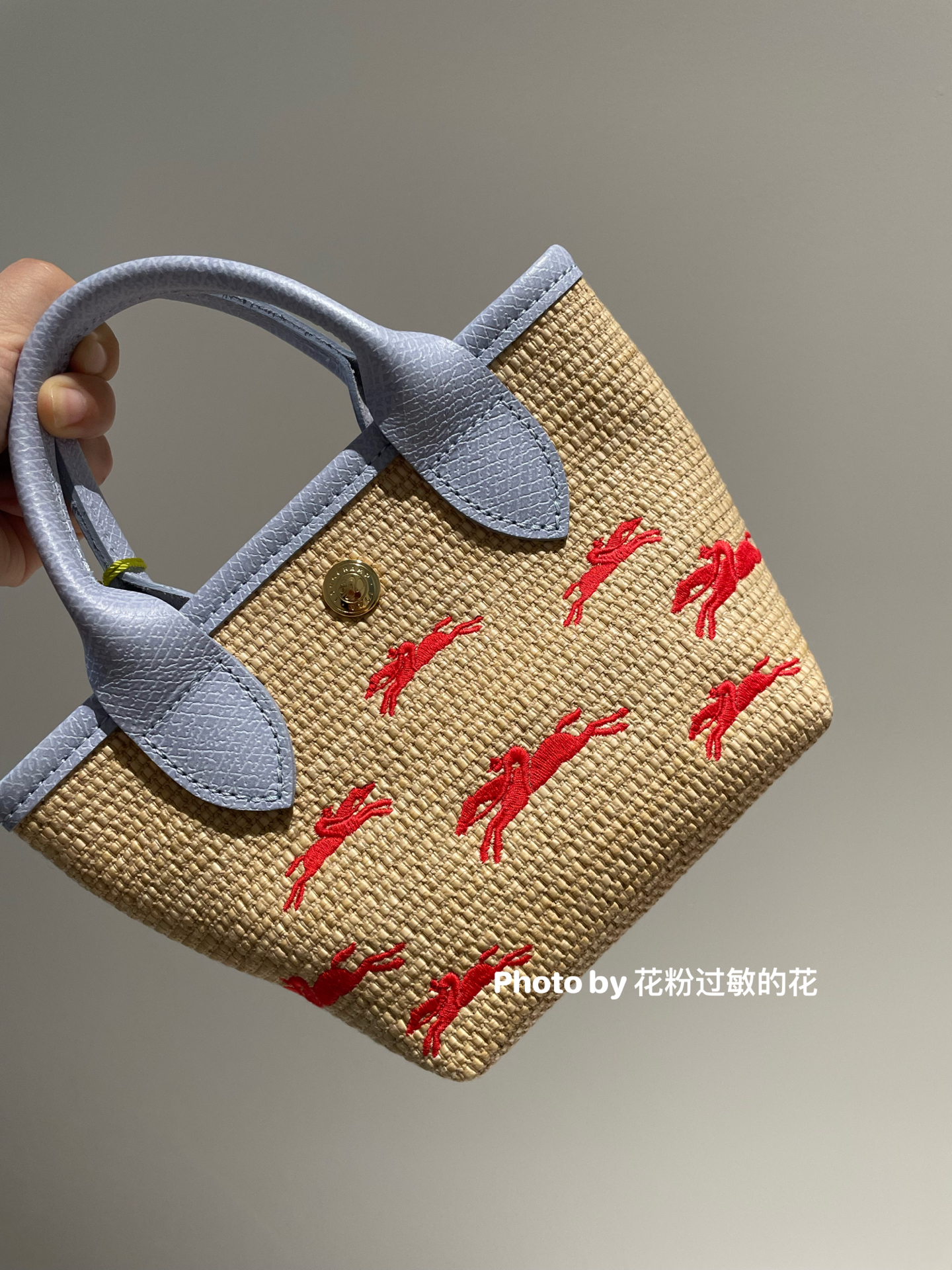 珑骧longchamp夏日百搭藤编布草小挎包