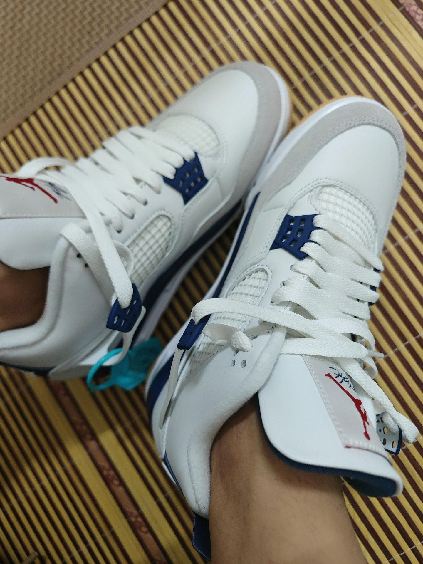 custom review-Nike SB x Jordan Air Jordan 4 'Темно-синий' Устойчивый к истиранию MID Топ Винтажные баскетбольные кроссовки Унисекс Белый Синий