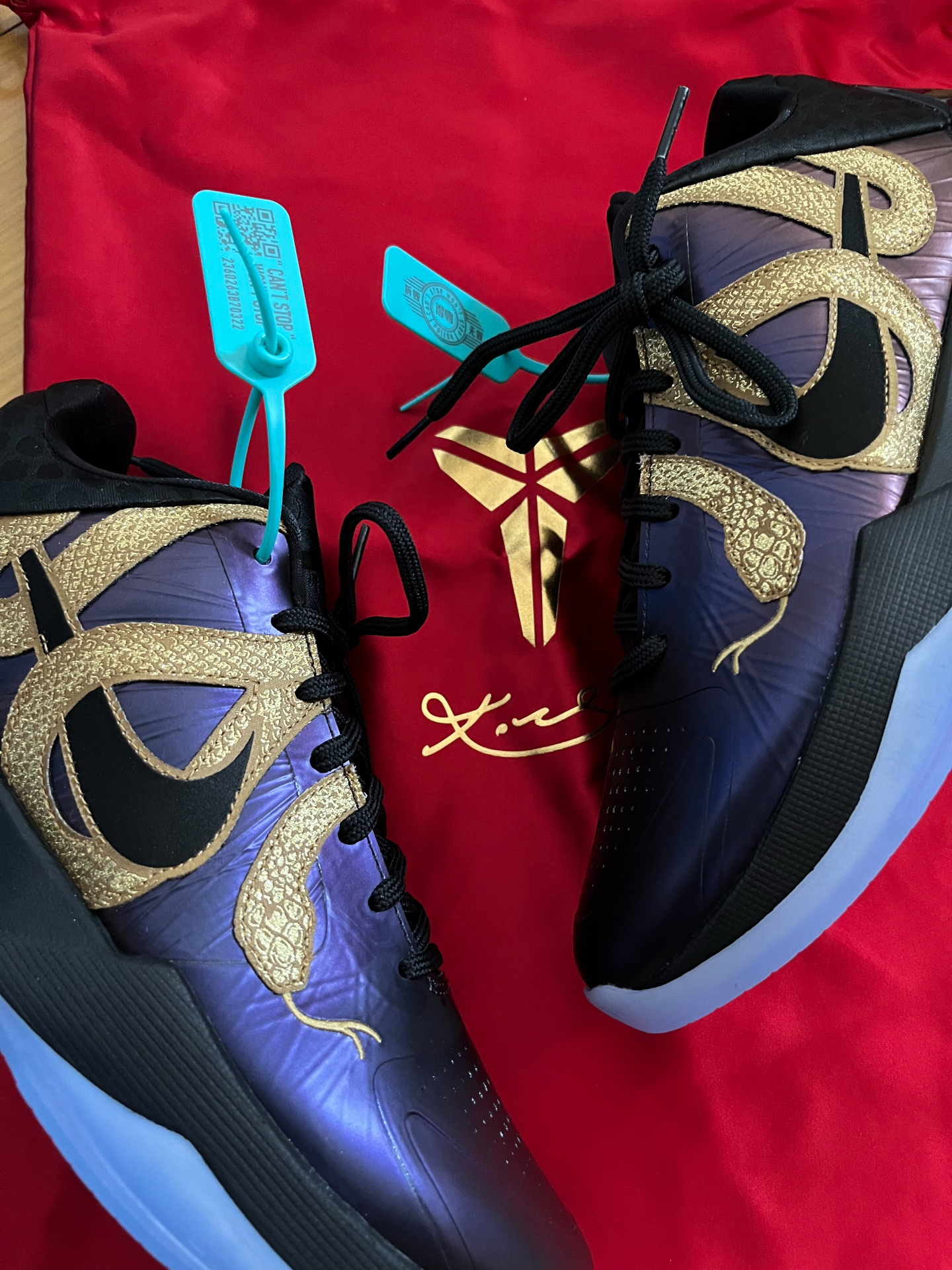 custom review-Nike Zoom Kobe 5 Slip-resistant Abrasion-resistant Low-top Баскетбольные кроссовки Мужские Черный Фиолетовый Золотой