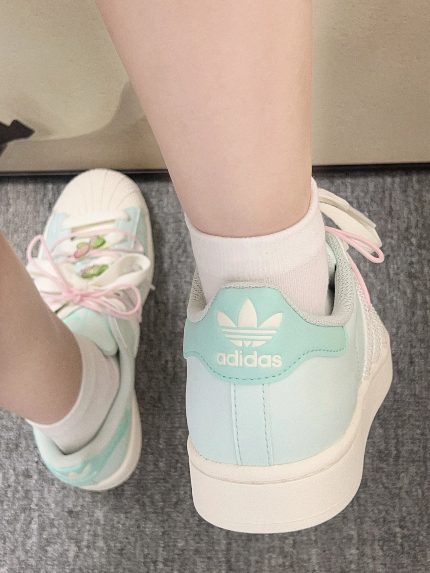 🧚‍♀️🍃薄荷绿adidas ☘️板鞋搭上派米短袜好春天