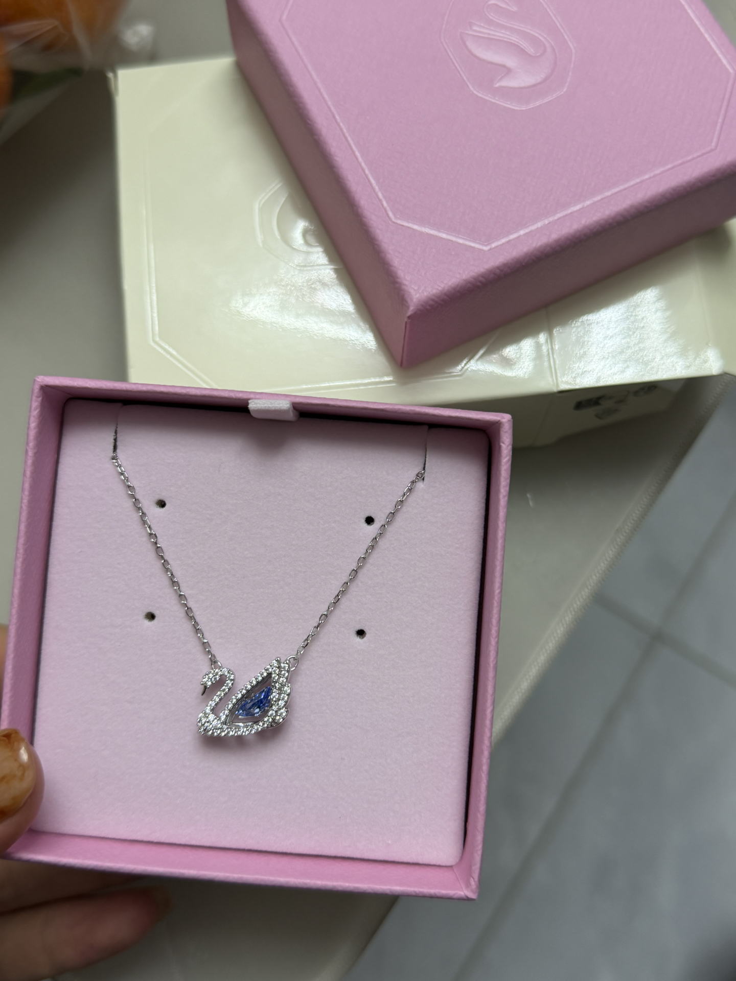 custom review-Swarovski Rhodium Покрытие Искусственный Кристалл Камень "Лебедь" Ожерелье Женское Синий