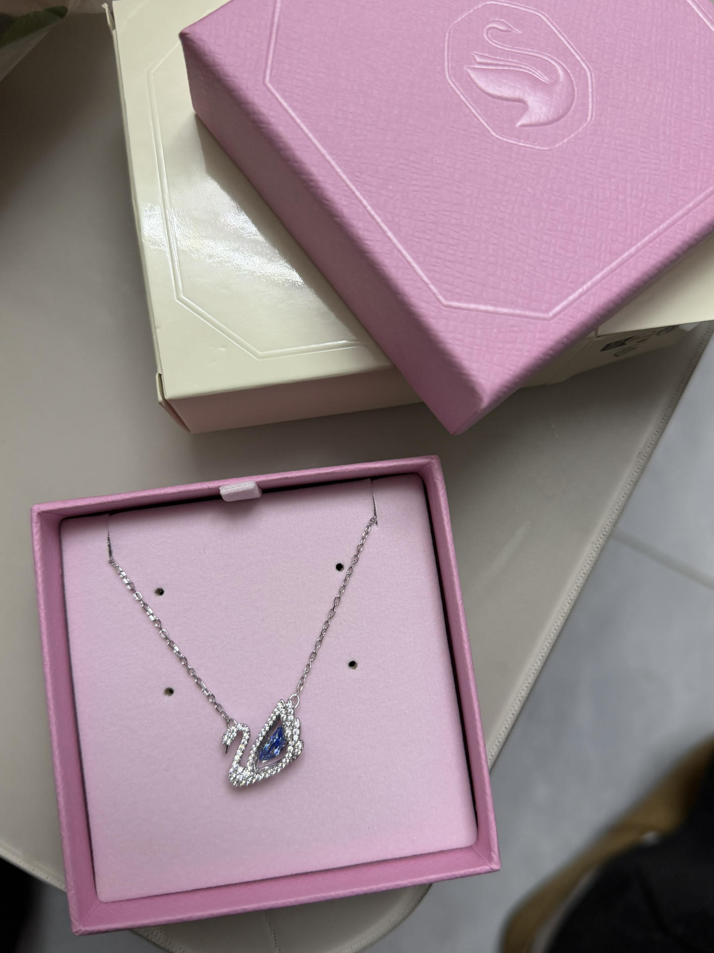 custom review-Swarovski Rhodium Покрытие Искусственный Кристалл Камень "Лебедь" Ожерелье Женское Синий