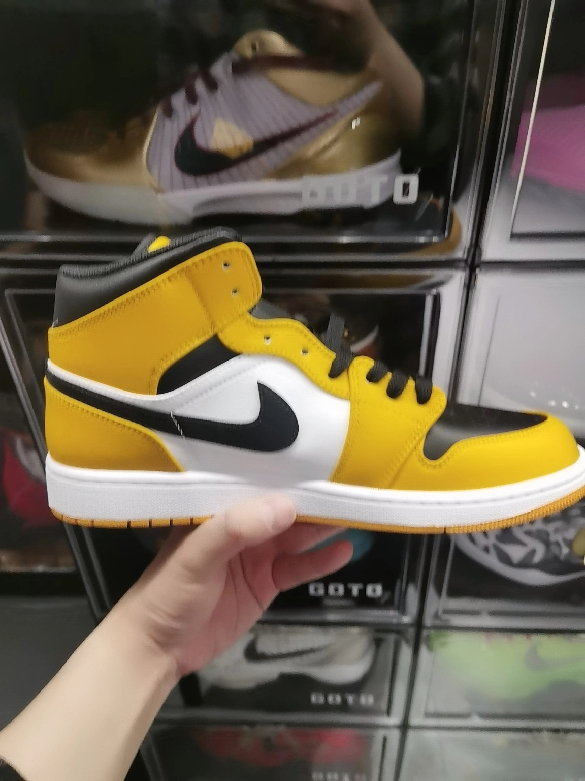 custom review-Jordan Air Jordan 1 MID Топ Винтажные баскетбольные кроссовки Мужской Черный Белый Желтый