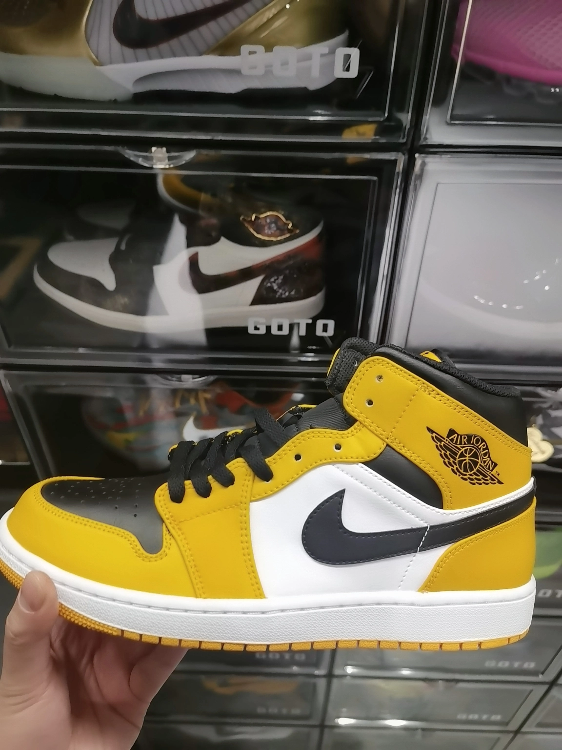 custom review-Jordan Air Jordan 1 MID Топ Винтажные баскетбольные кроссовки Мужской Черный Белый Желтый