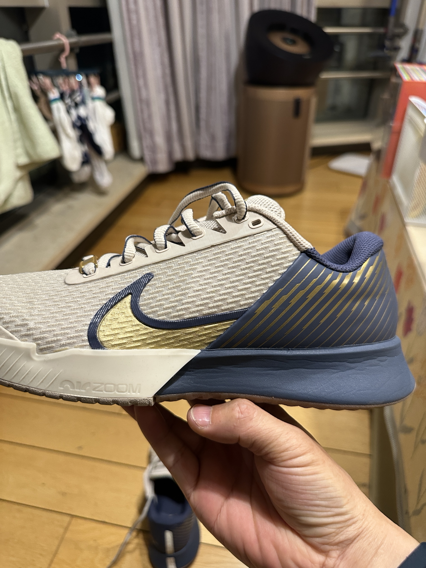 custom review-Nike Air Zoom Vapor Pro 2 Теннисные кроссовки Низкий топ Песочный Flow/Металл Золотой Грозовой синий Мужской