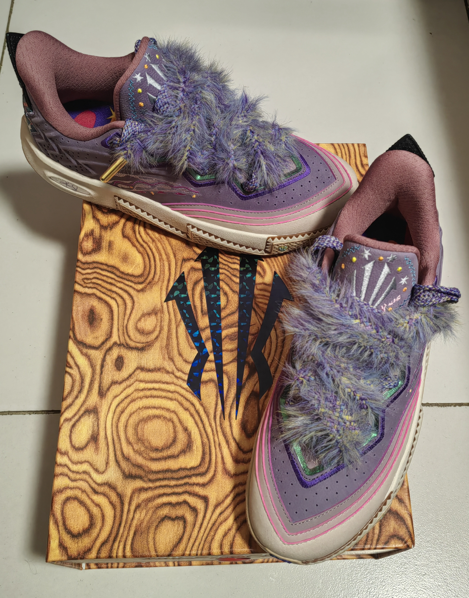 custom review-ANTA KAI 2 Амортизация Устойчивость к истиранию и Устойчивые свойства Низкий Топ Баскетбольные кроссовки Мужские Серый Фиолетовый Синий