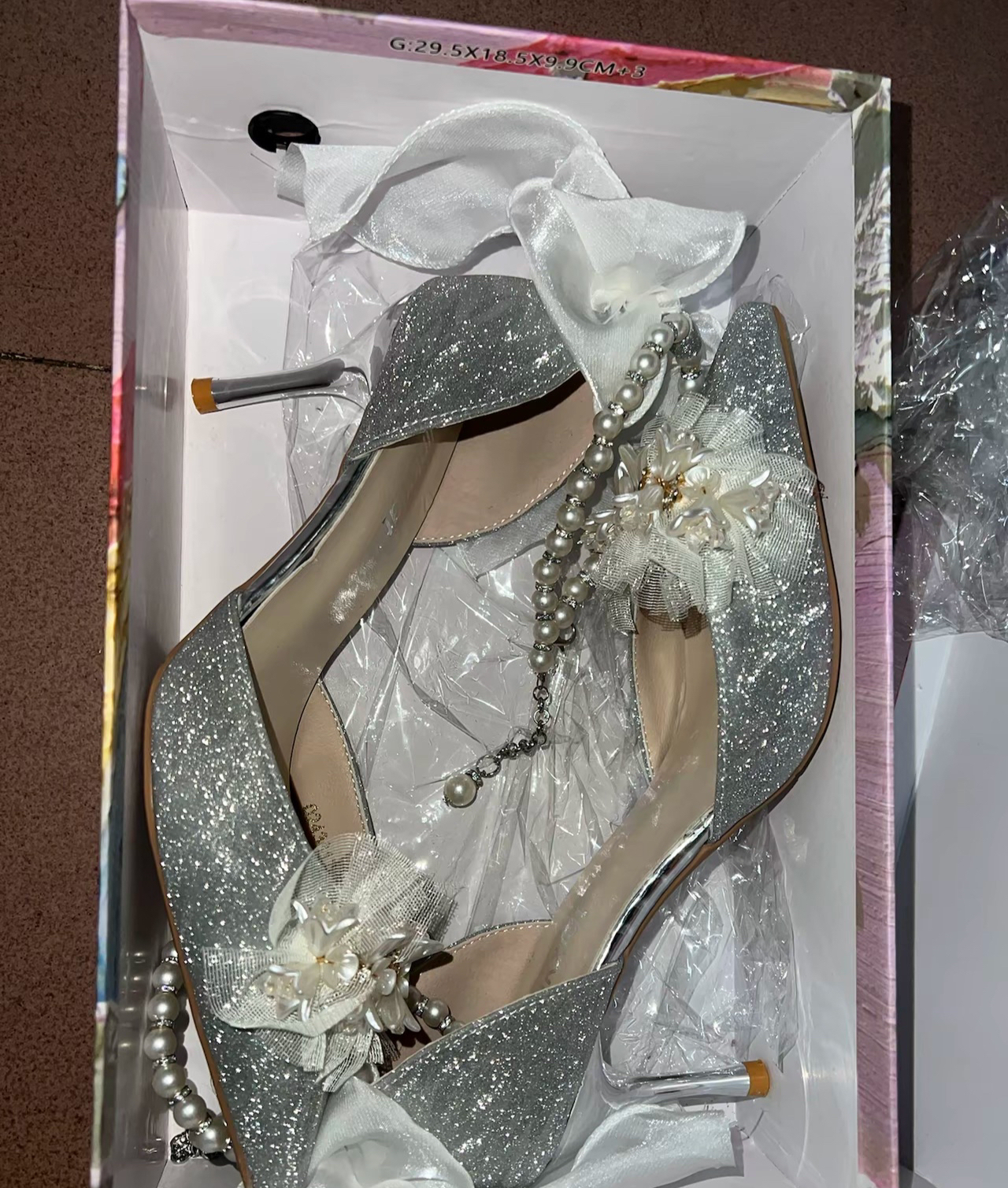 custom review-Crelinkxlat [Глазурь Звездный свет] Жемчужный бантик Кристальная обувь для свадьбы ПУ (полиуретан)