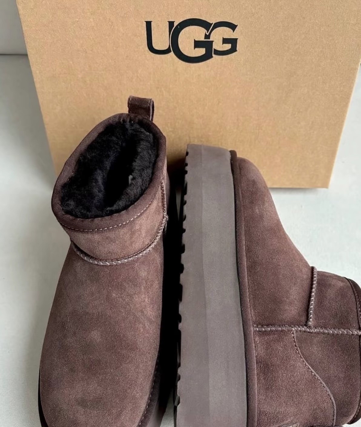 custom review-UGG CLASSIC ULTRA MINI Платформа Замша Термический Ботинки для снега Женские Шоколад