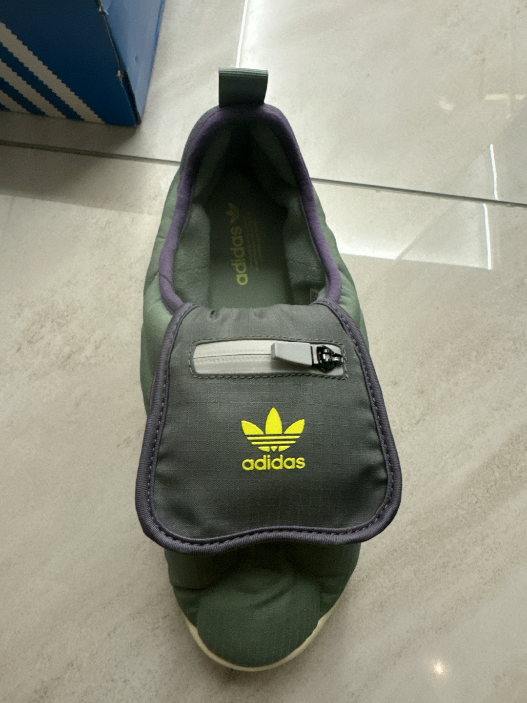 custom review-Adidas Originals Puffylette Slip Resistant Abrasion Resistant Низкий Топ Повседневная Обувь Унисекс Зеленый Серый