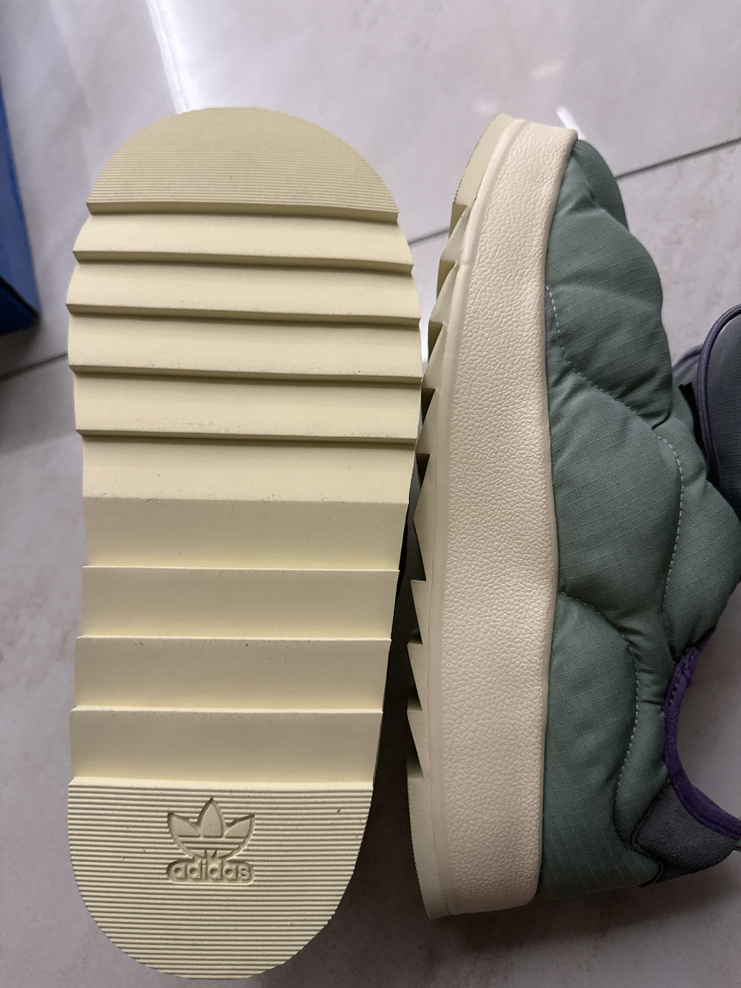 custom review-Adidas Originals Puffylette Slip Resistant Abrasion Resistant Низкий Топ Повседневная Обувь Унисекс Зеленый Серый