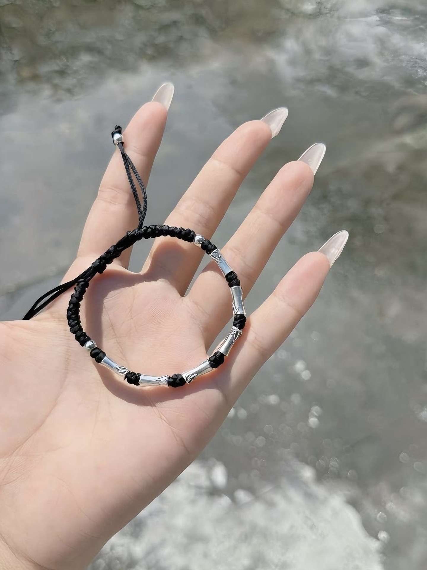 竹节银手链🎋 黑绳编织复古又别致