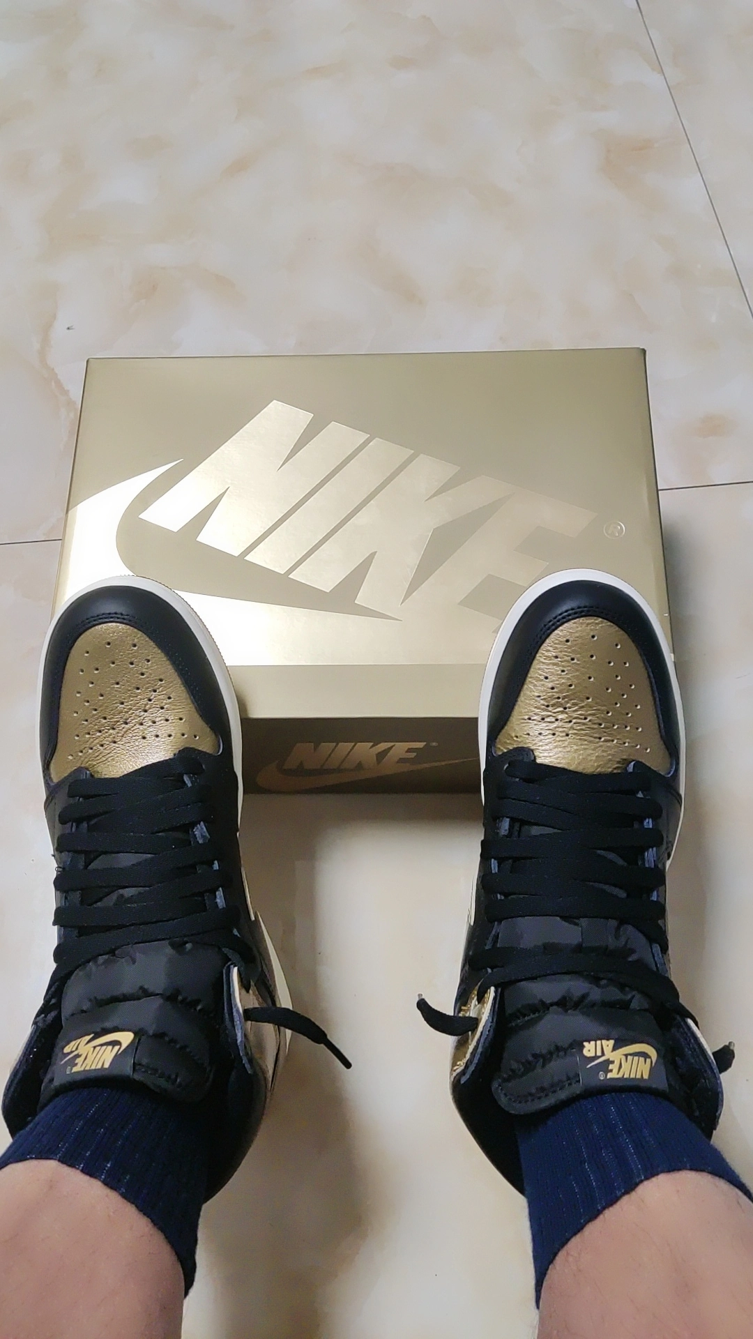 custom review-Jordan Air Jordan 1 High OG 'Металлик Золотой' High Топ Винтажные баскетбольные кроссовки Унисекс Черный Золотой
