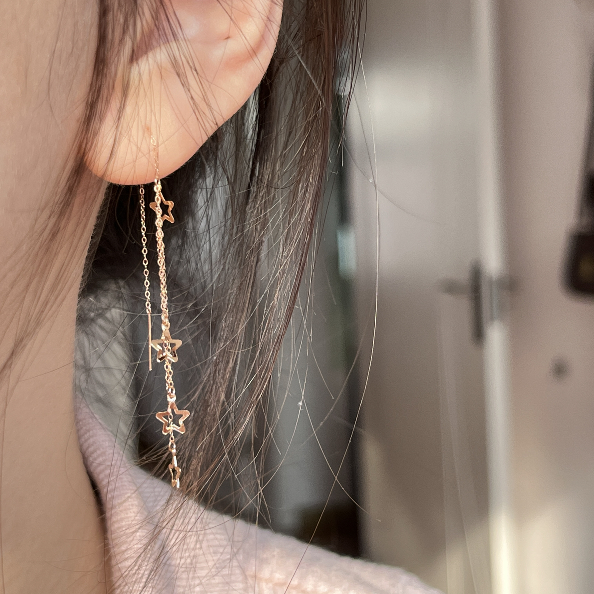 灵动又气质的18k金耳线 千万别错过