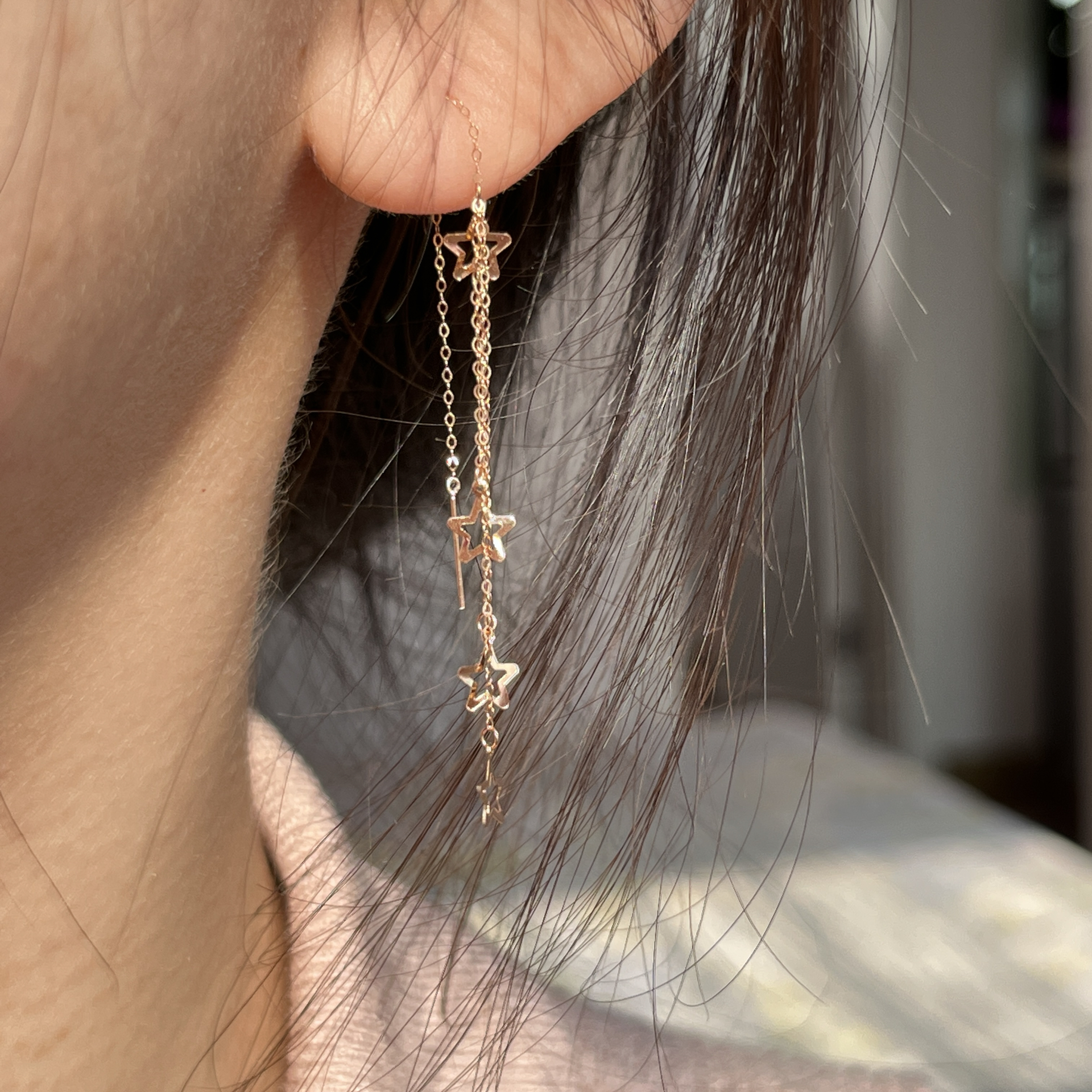 灵动又气质的18k金耳线 千万别错过