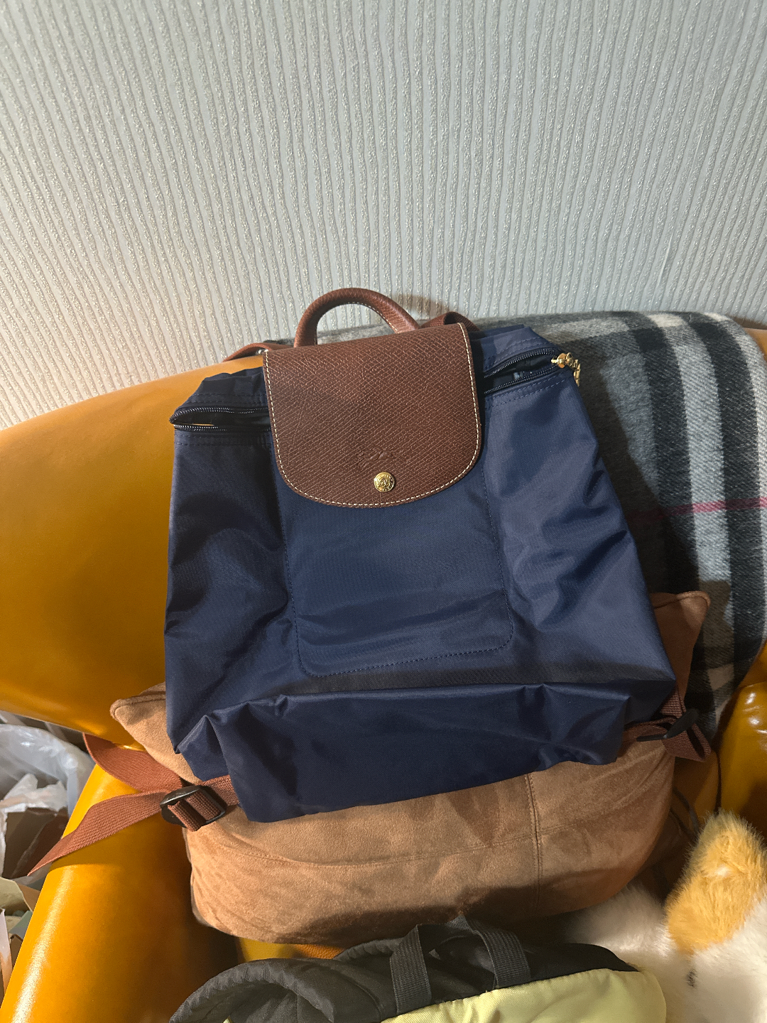 custom review-LONGCHAMP Холст и Кожа Комбинированный Рюкзак Женский Морской Синий