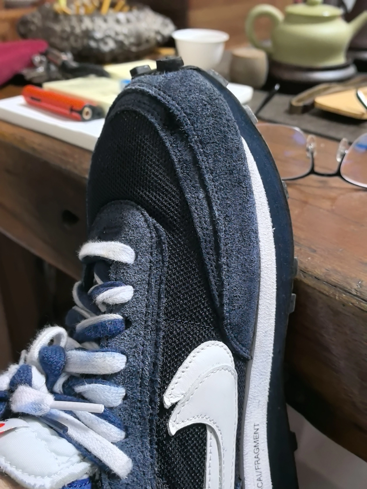 custom review-Fragment Design X Sacai X Nike LDWaffle 'Blackened Синий' Низкие кеды Waffle Унисекс Темно-синий