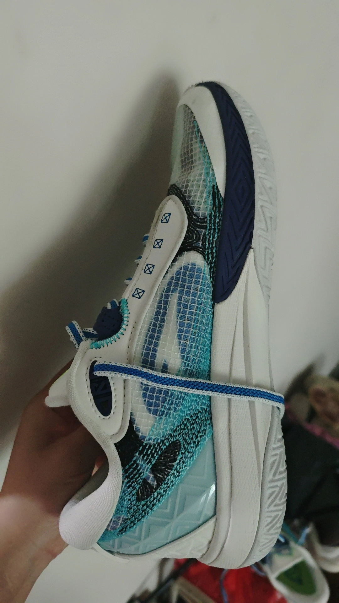 custom review-ANTA Shock Wave 6 Амортизация Износостойкий Низкий Топ Баскетбольные Кроссовки Мужские Белый Синий