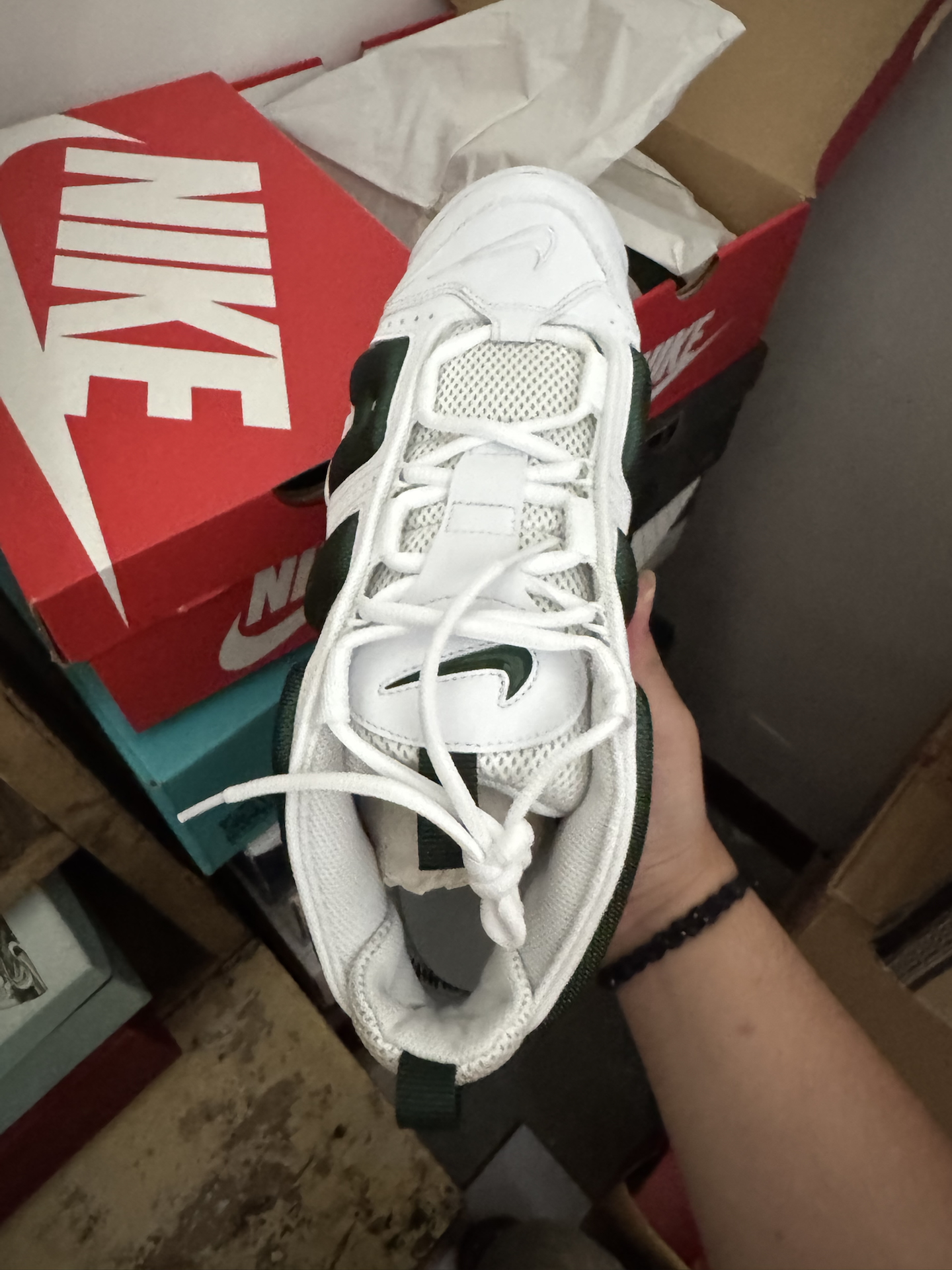custom review-Nike Air More Uptempo Slip-on Устойчивый к истиранию Низкий Топ Винтажные баскетбольные кроссовки Унисекс Белый Зеленый