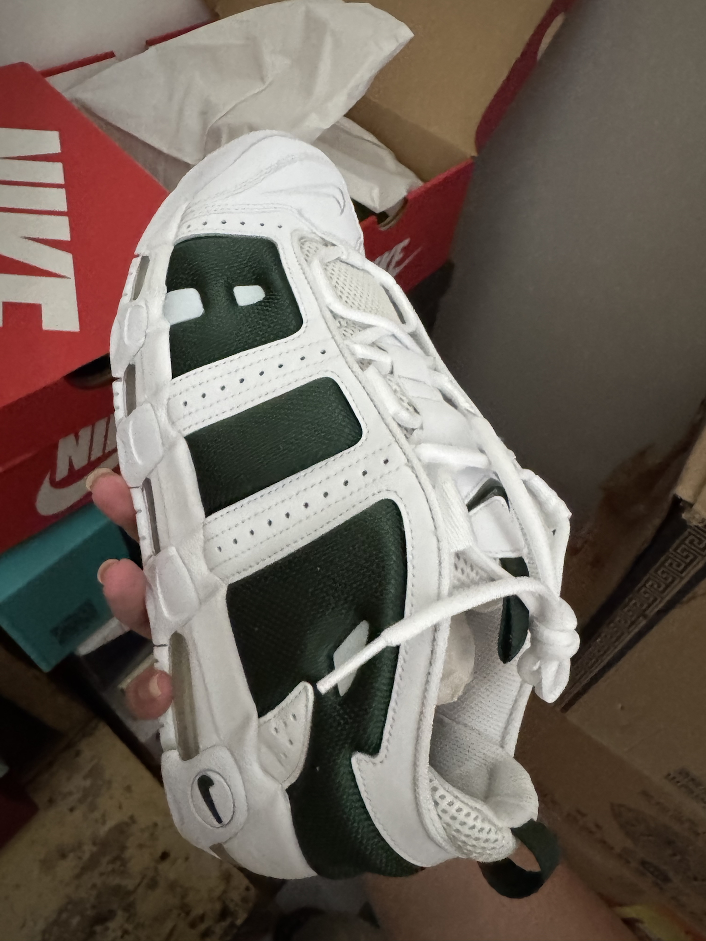 custom review-Nike Air More Uptempo Slip-on Устойчивый к истиранию Низкий Топ Винтажные баскетбольные кроссовки Унисекс Белый Зеленый