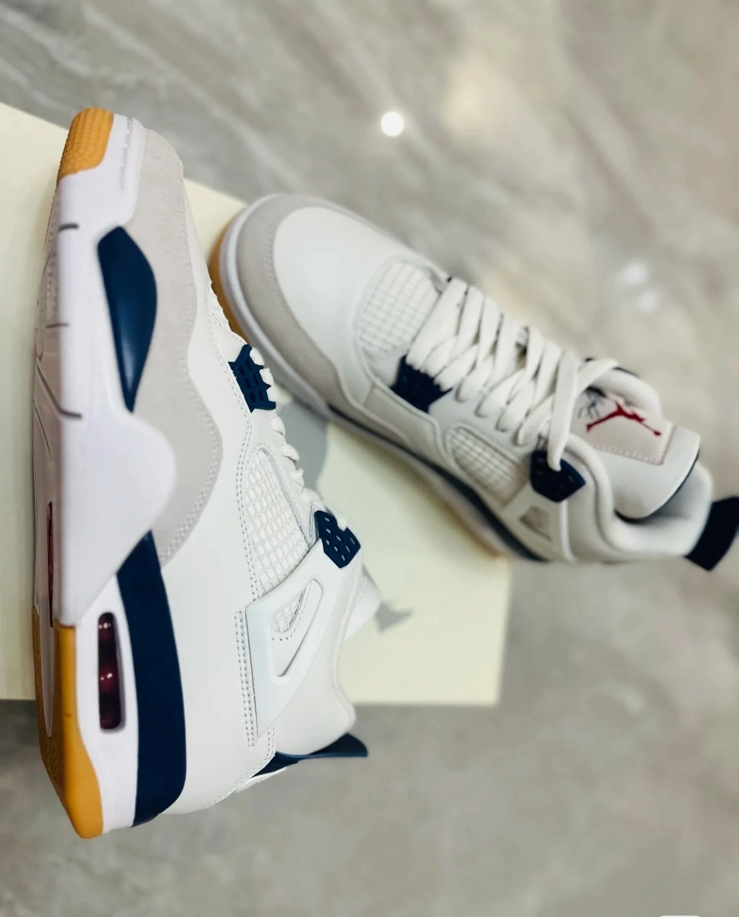 custom review-Nike SB x Jordan Air Jordan 4 'Темно-синий' Устойчивый к истиранию MID Топ Винтажные баскетбольные кроссовки Унисекс Белый Синий