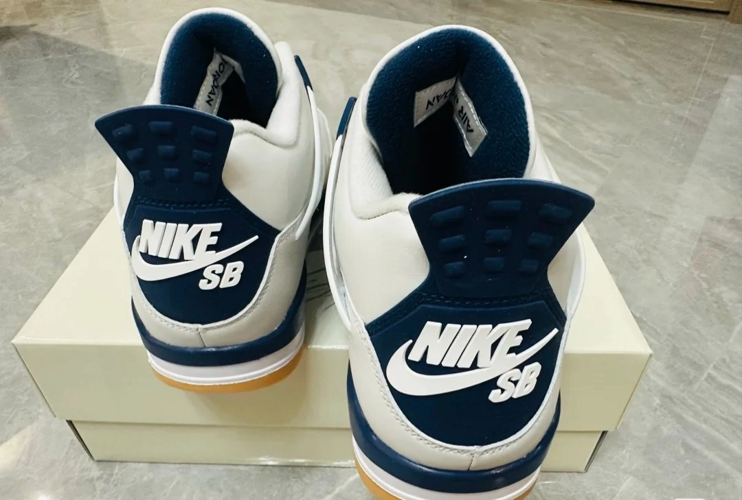 custom review-Nike SB x Jordan Air Jordan 4 'Темно-синий' Устойчивый к истиранию MID Топ Винтажные баскетбольные кроссовки Унисекс Белый Синий