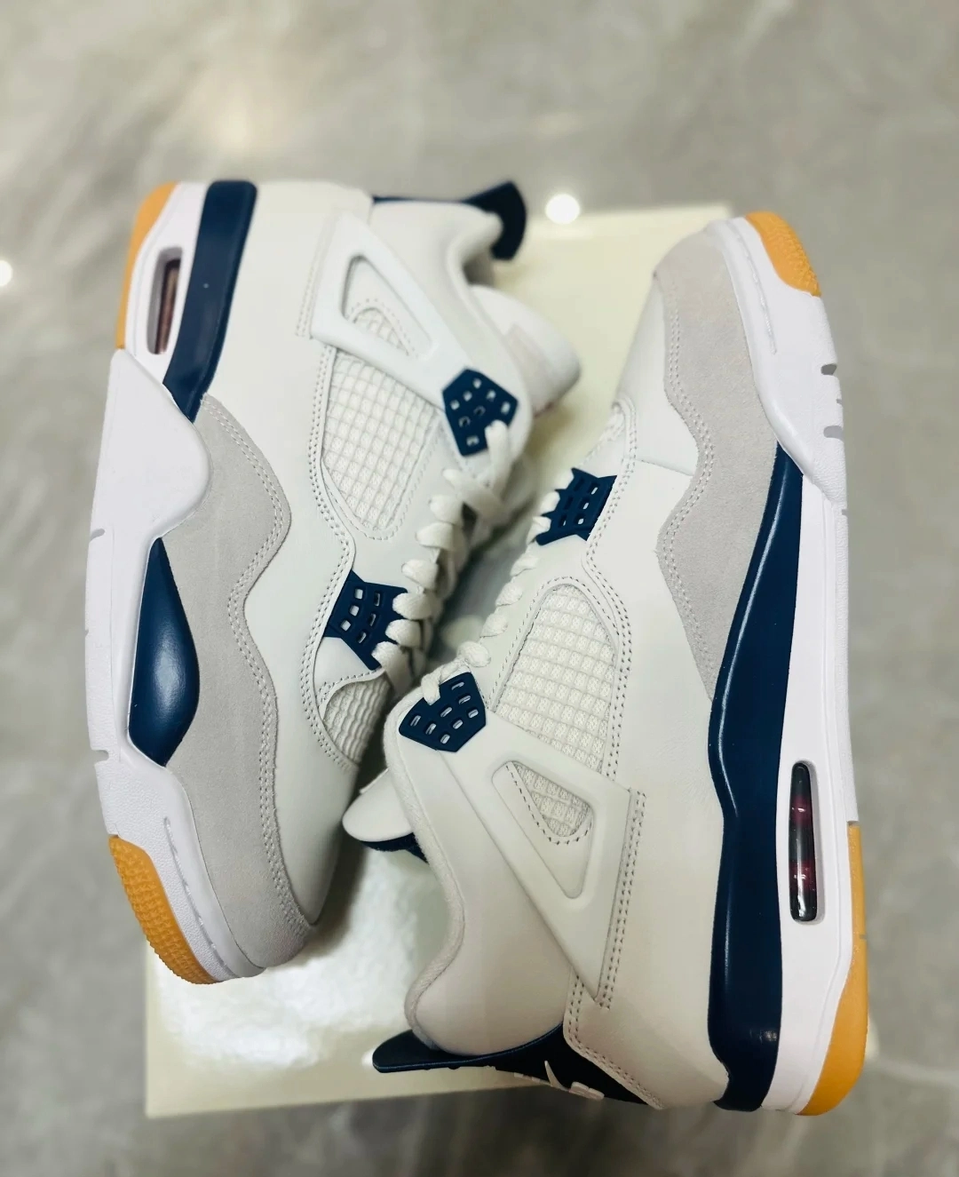 custom review-Nike SB x Jordan Air Jordan 4 'Темно-синий' Устойчивый к истиранию MID Топ Винтажные баскетбольные кроссовки Унисекс Белый Синий