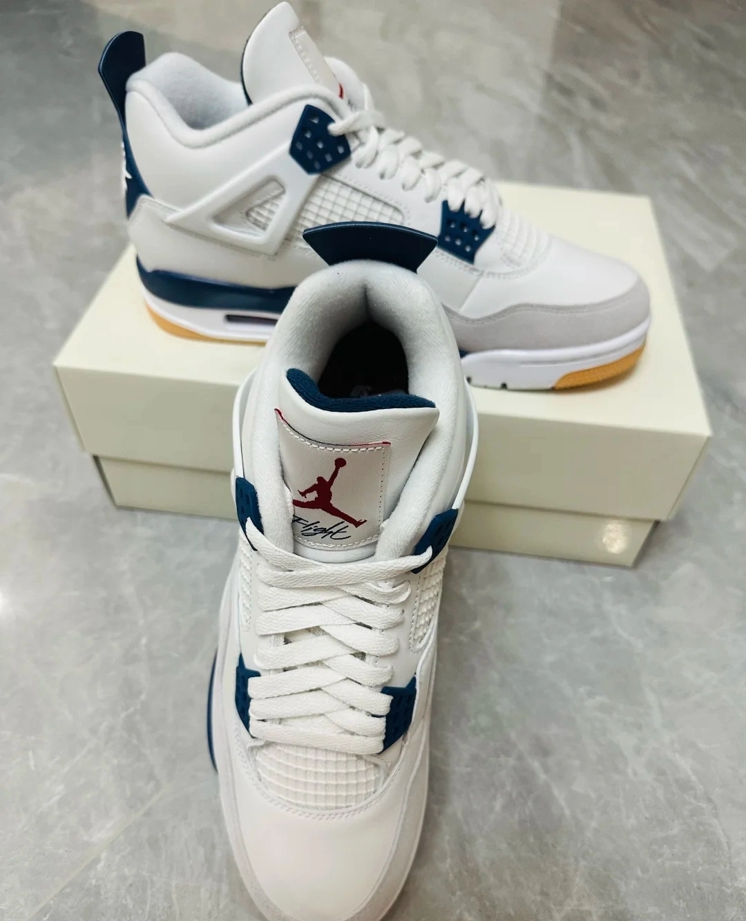 custom review-Nike SB x Jordan Air Jordan 4 'Темно-синий' Устойчивый к истиранию MID Топ Винтажные баскетбольные кроссовки Унисекс Белый Синий