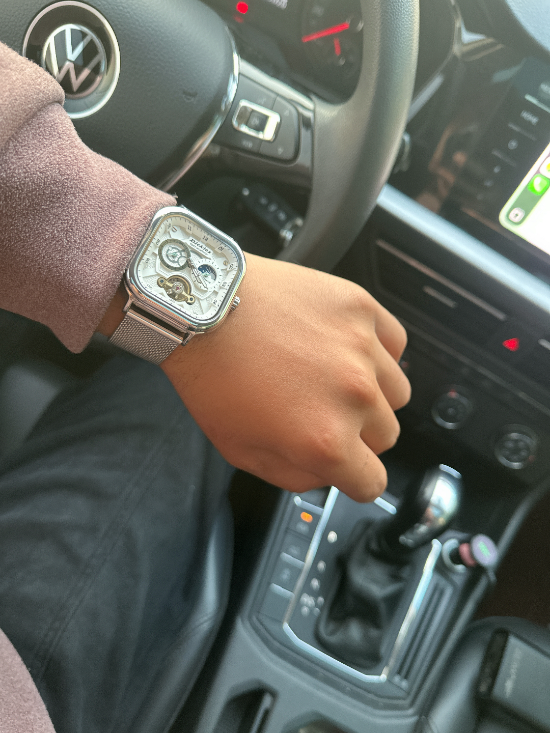 custom review-Dickies Солнце луна и звезды Наручные часы Механический механизм Стальной ремешок Черный циферблат Унисекс Коробка Лимитированная серия