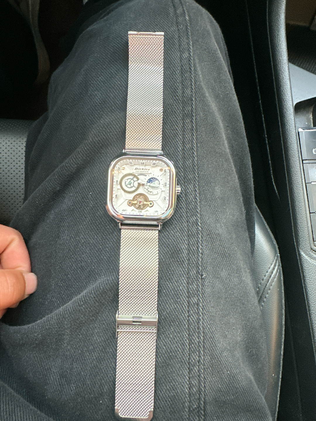 custom review-Dickies Солнце луна и звезды Наручные часы Механический механизм Стальной ремешок Черный циферблат Унисекс Коробка Лимитированная серия