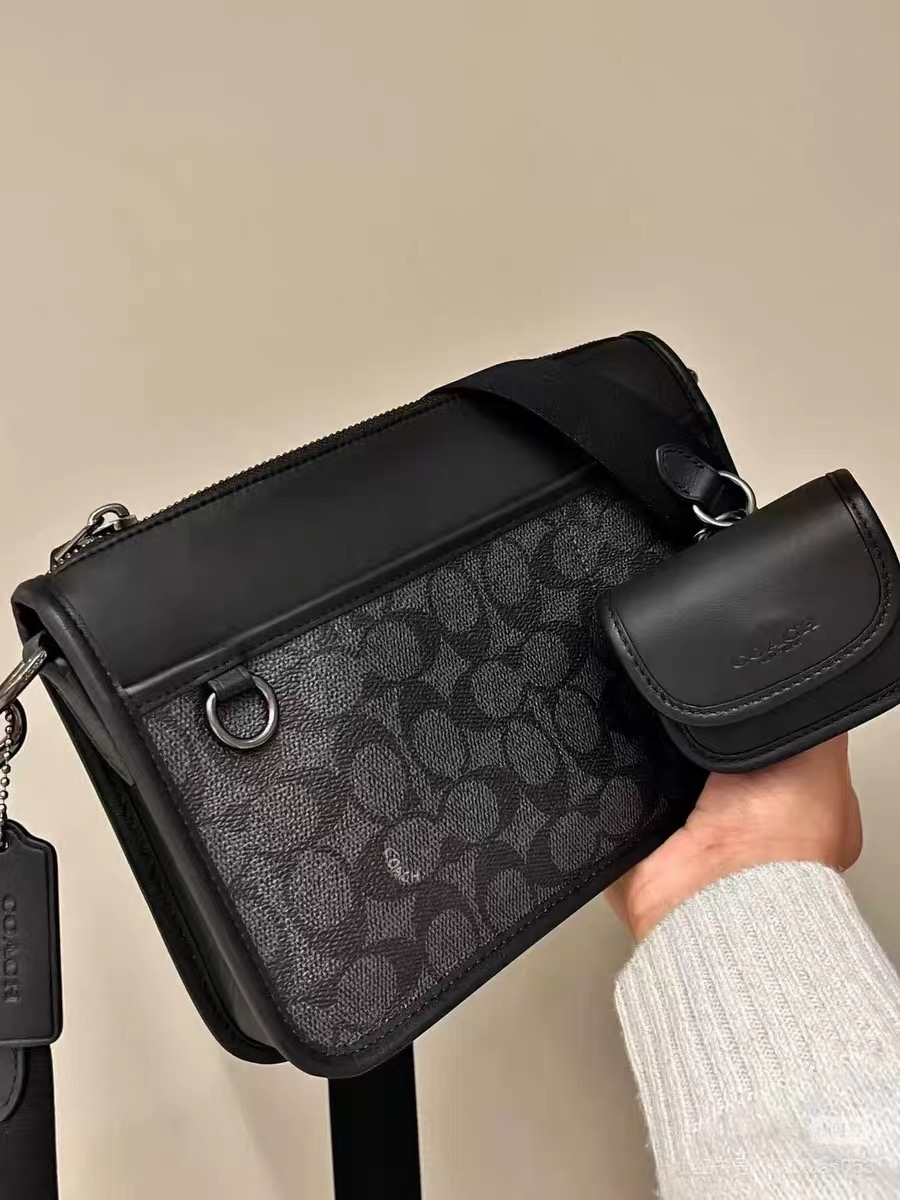 custom review-COACH Покрытая холстовая сумка через плечо мужская угольная и черная