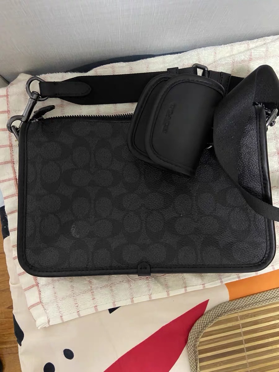 custom review-COACH Покрытая холстовая сумка через плечо мужская угольная и черная