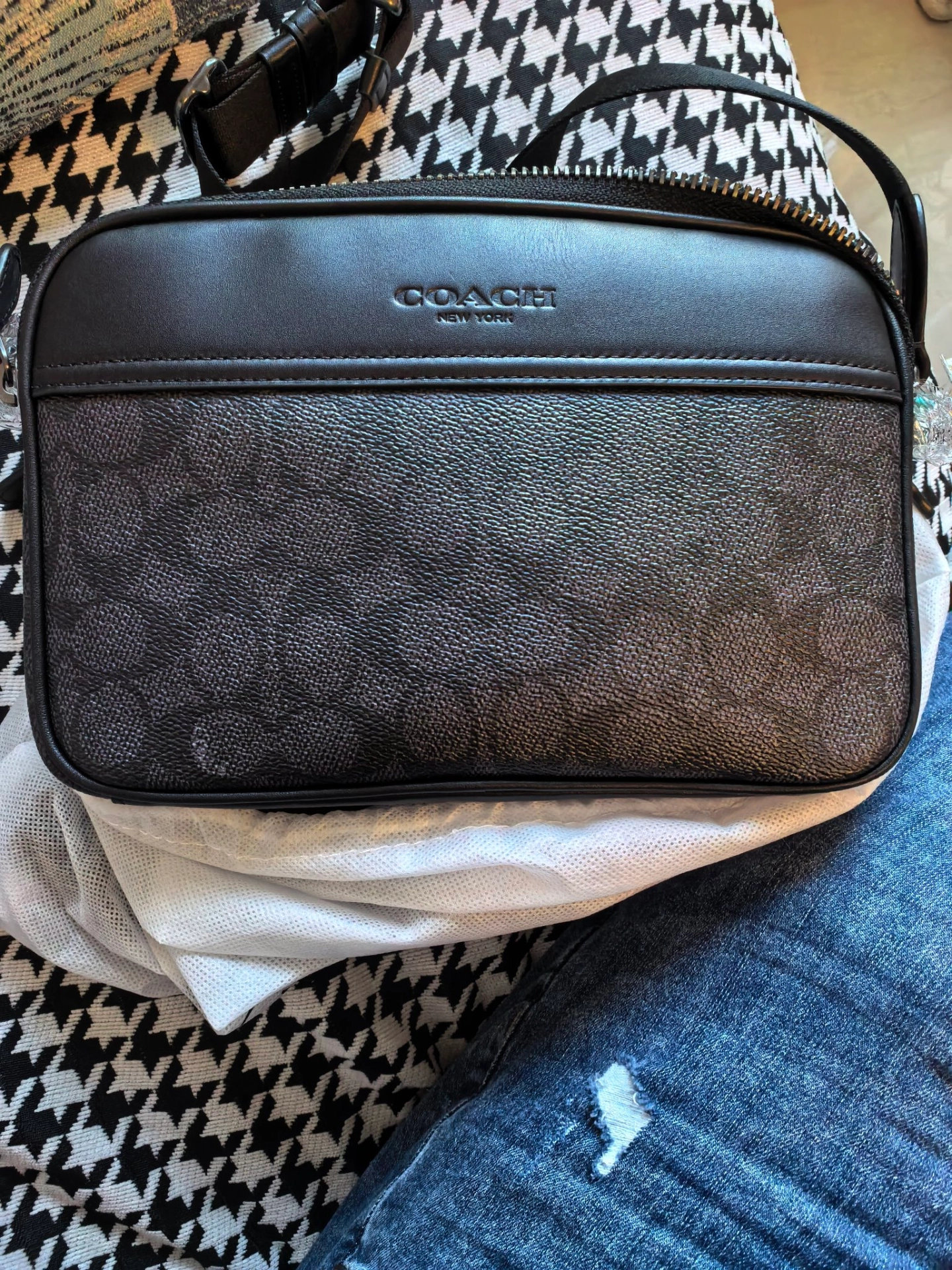 custom review-COACH Graham Искусственная кожа с коровьей кожей Сумка через плечо Средняя Мужская Черная