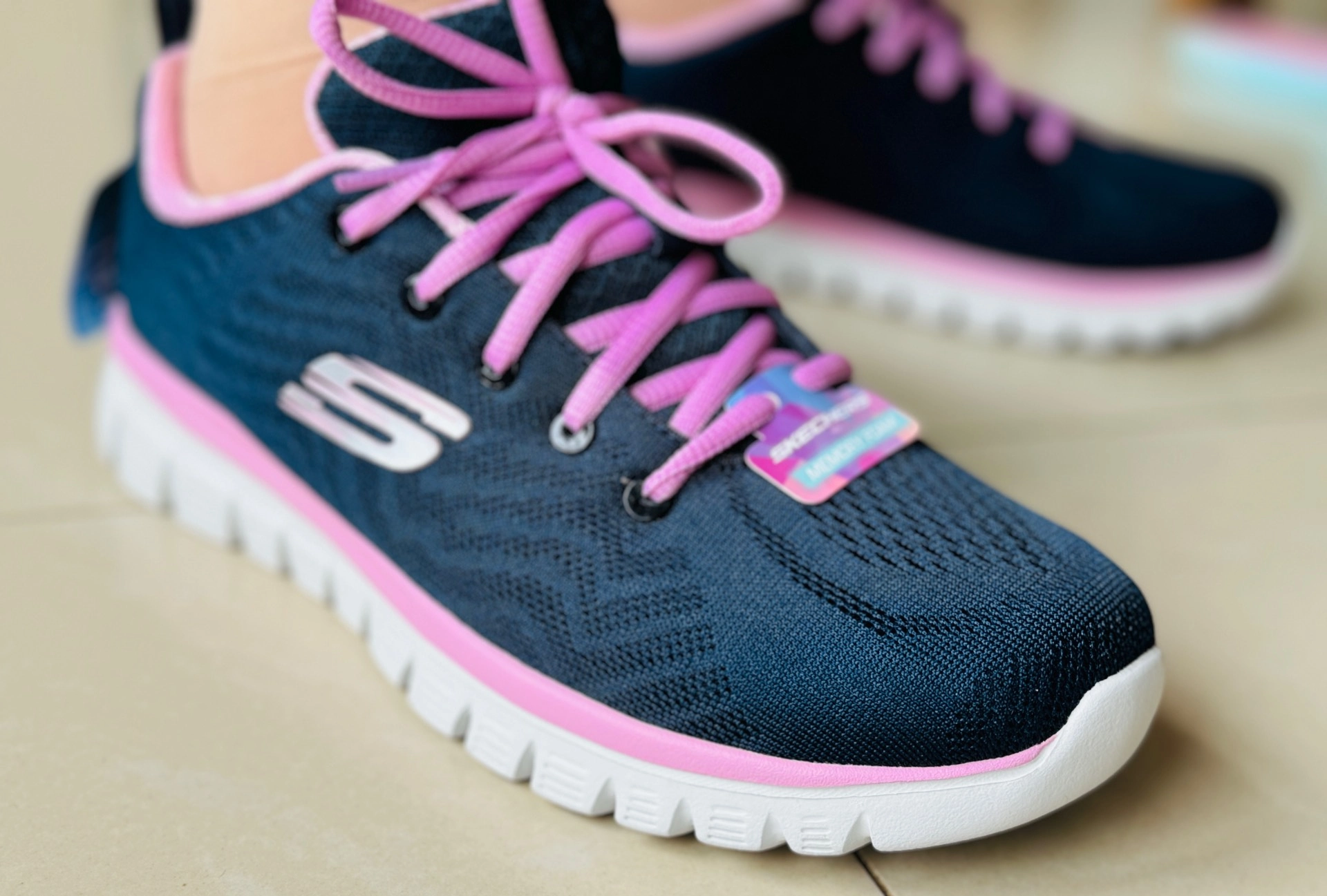 custom review-Skechers Graceful Дышащий Низкий Топ Повседневная Обувь Женская Синий Розовый Белый