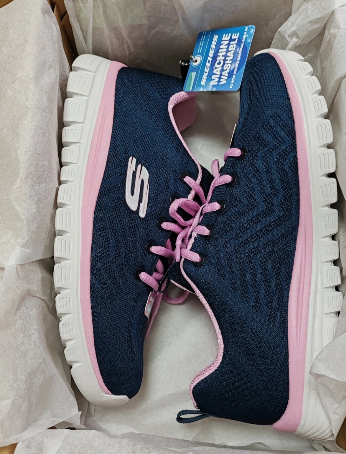 custom review-Skechers Graceful Дышащий Низкий Топ Повседневная Обувь Женская Синий Розовый Белый