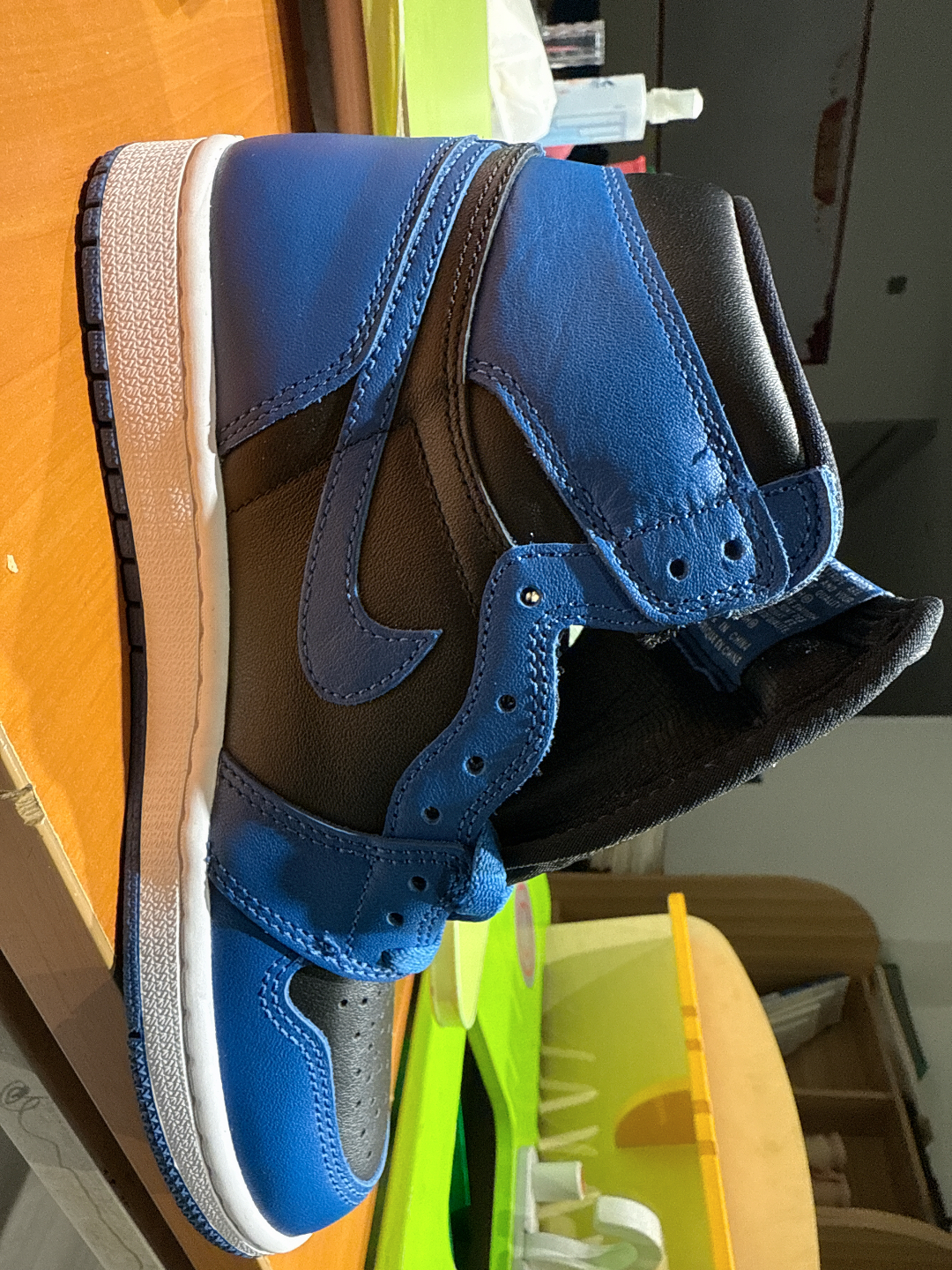 custom review-Jordan Air Jordan 1 High Топ Винтажные Баскетбольные Кроссовки Унисекс Черный Синий