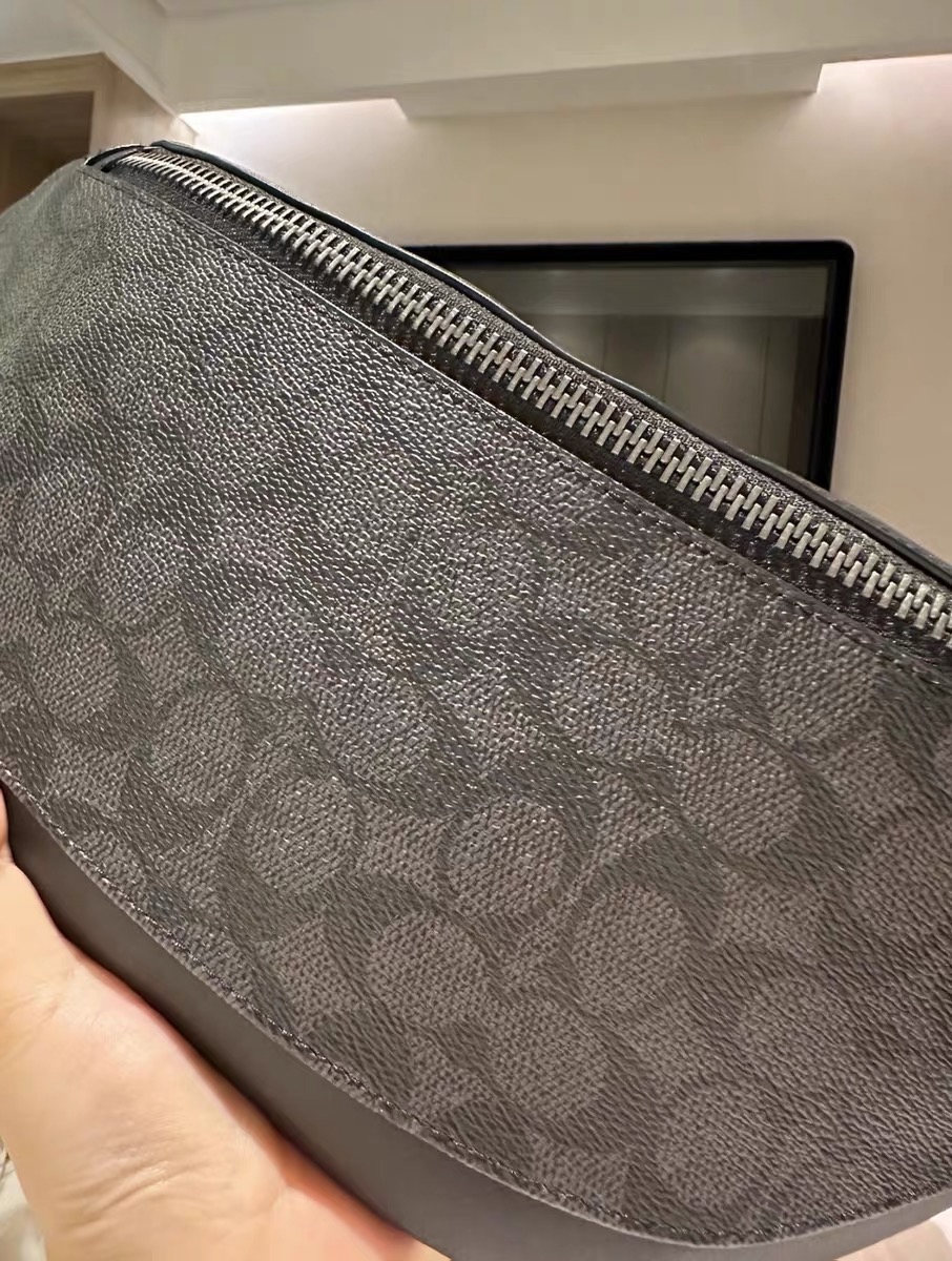 custom review-COACH Warren Покрытый холст с кожаными вставками бананка мини мужской угольный и черный