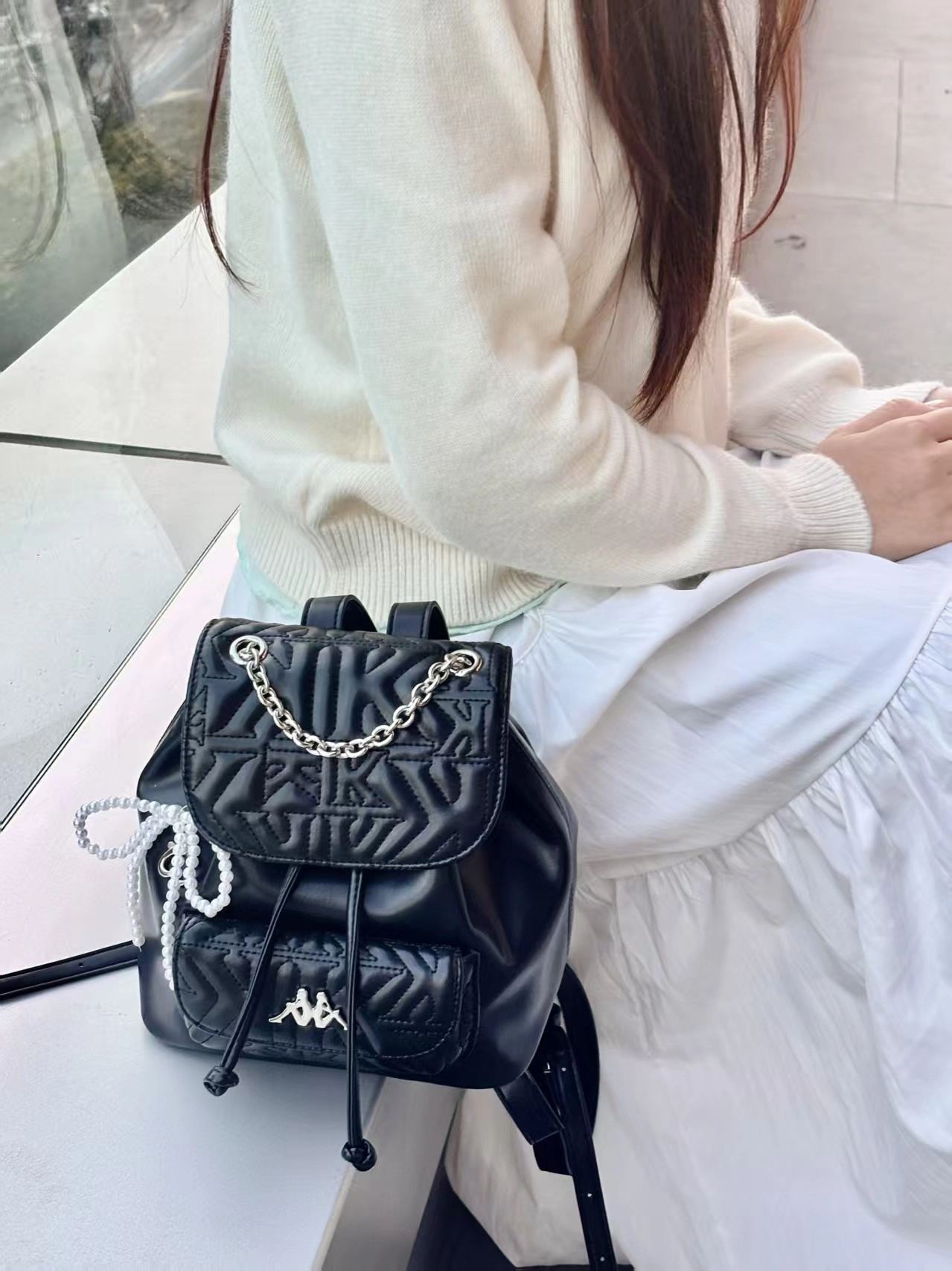 custom review-KAPPA Полиуретан CHANEL Inspired Рюкзак Школьный Рюкзак Цепочка для Коммутирования Женский Классический Черный