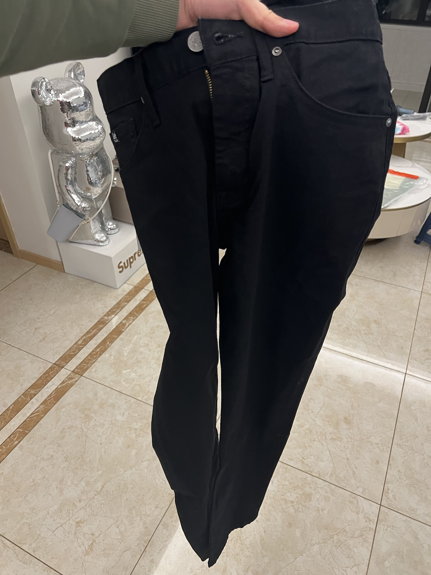 custom review-Lee совместный бренд модель Черные мужские джинсы