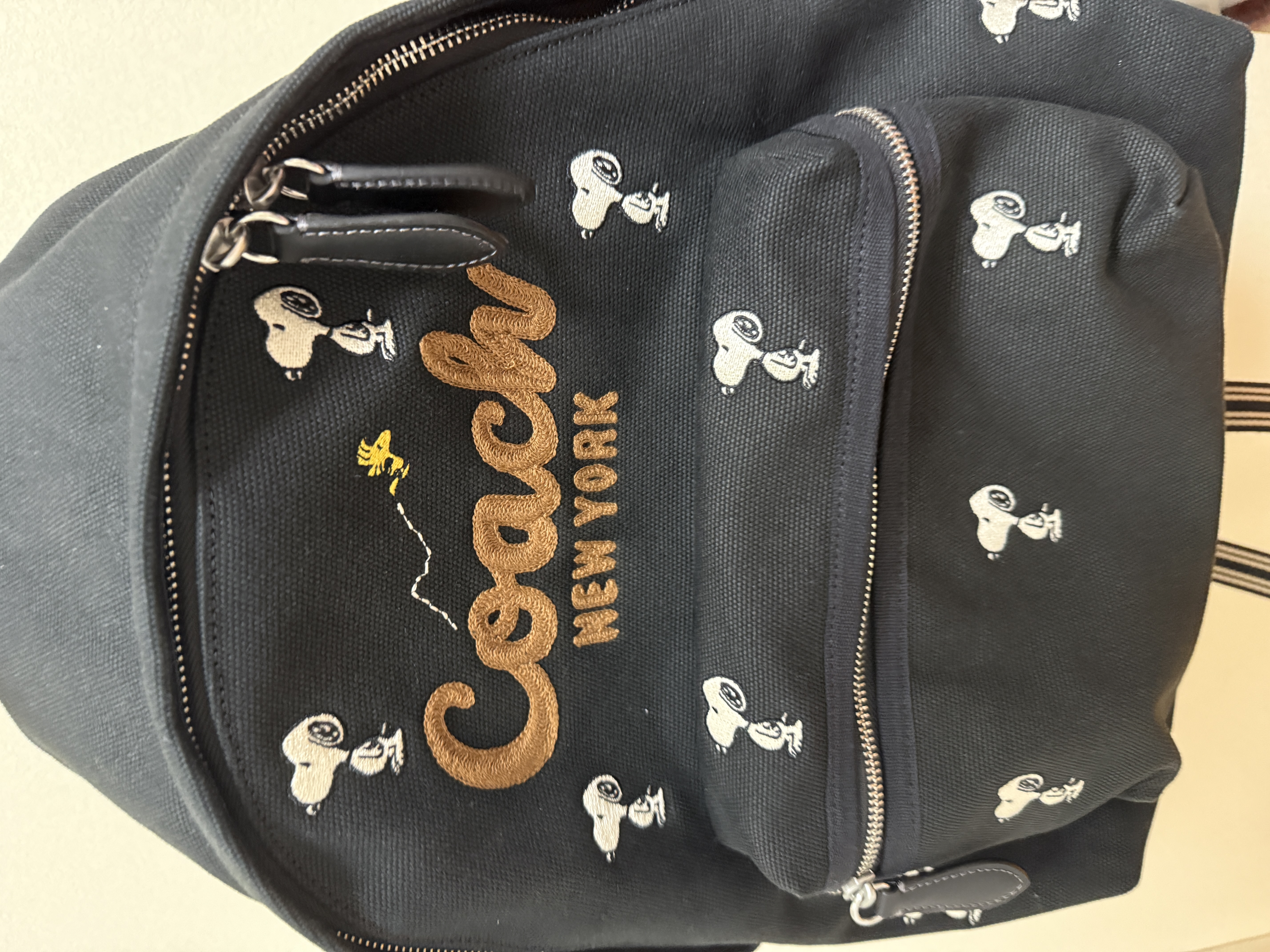 custom review-COACH Peanuts SNOOPY Коллаборация Cargo Холст и Сатин Рюкзак Большой Женский Черный Смешанный Цвет